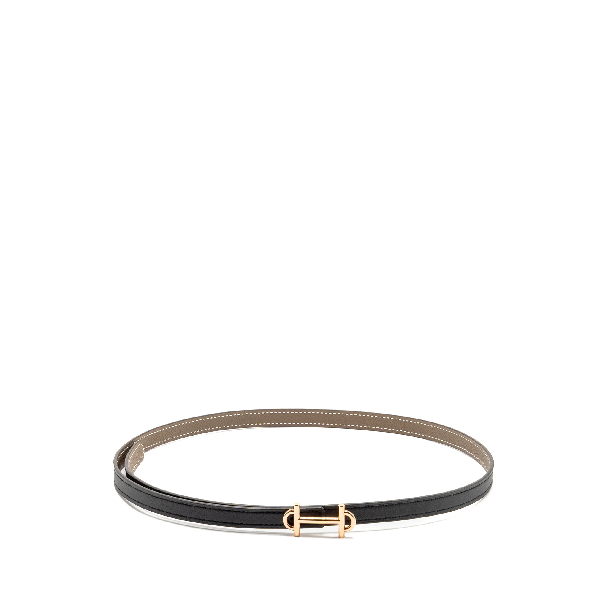 Hermes Size 85 13mm Gamma Belt Buckle & Reversible Leather Strap Etoupe/Black RGHW Stamp Z