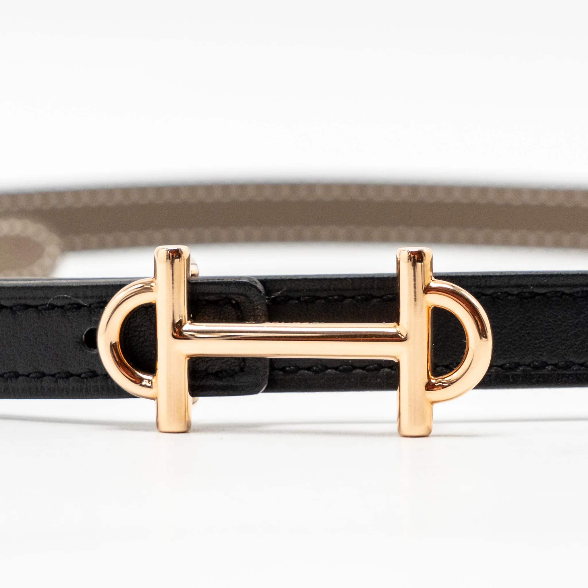 Hermes Size 85 13mm Gamma Belt Buckle & Reversible Leather Strap Etoupe/Black RGHW Stamp Z - Image 4