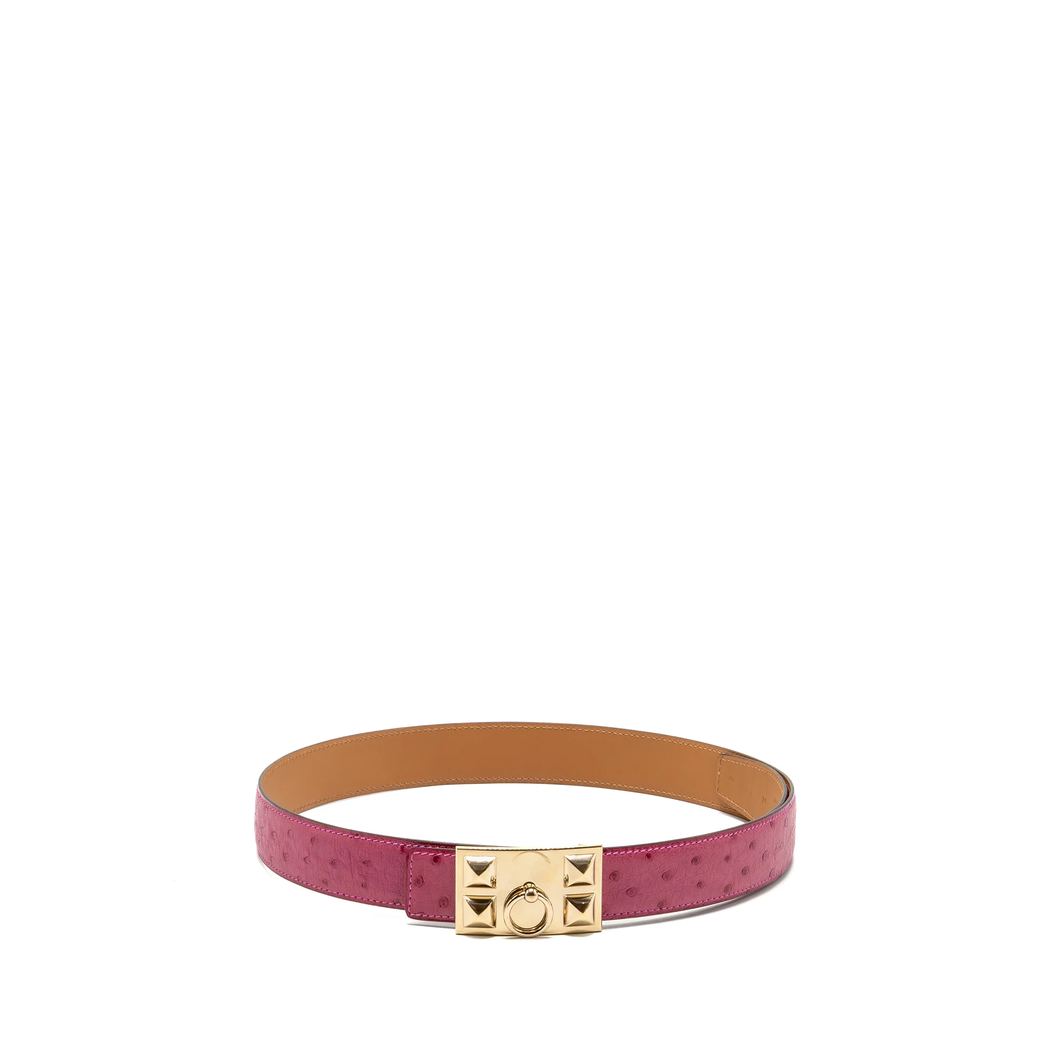 Hermes size 90 collier de chien belt ostrich pink GHW stamp square N