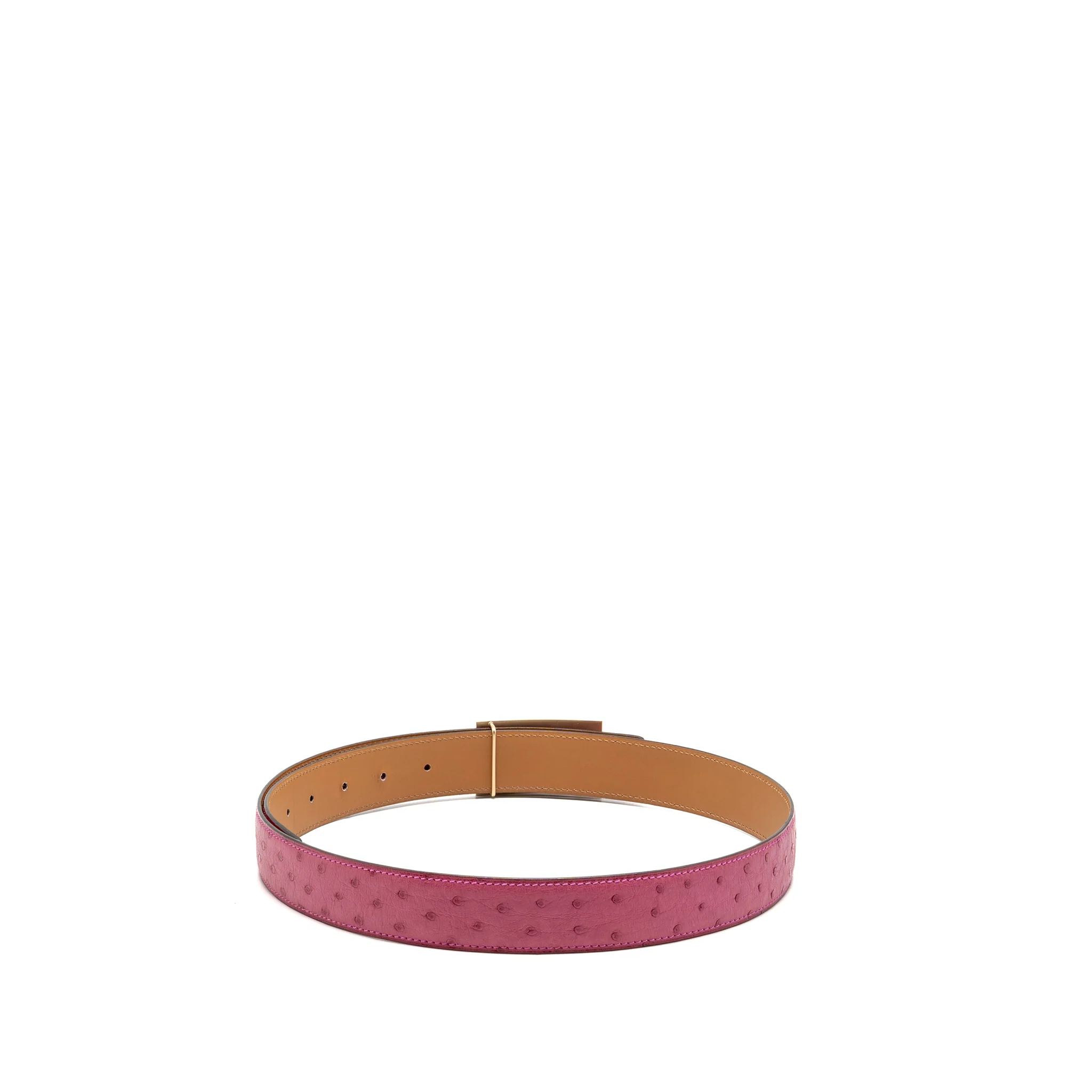 Hermes size 90 collier de chien belt ostrich pink GHW stamp square N - Image 3