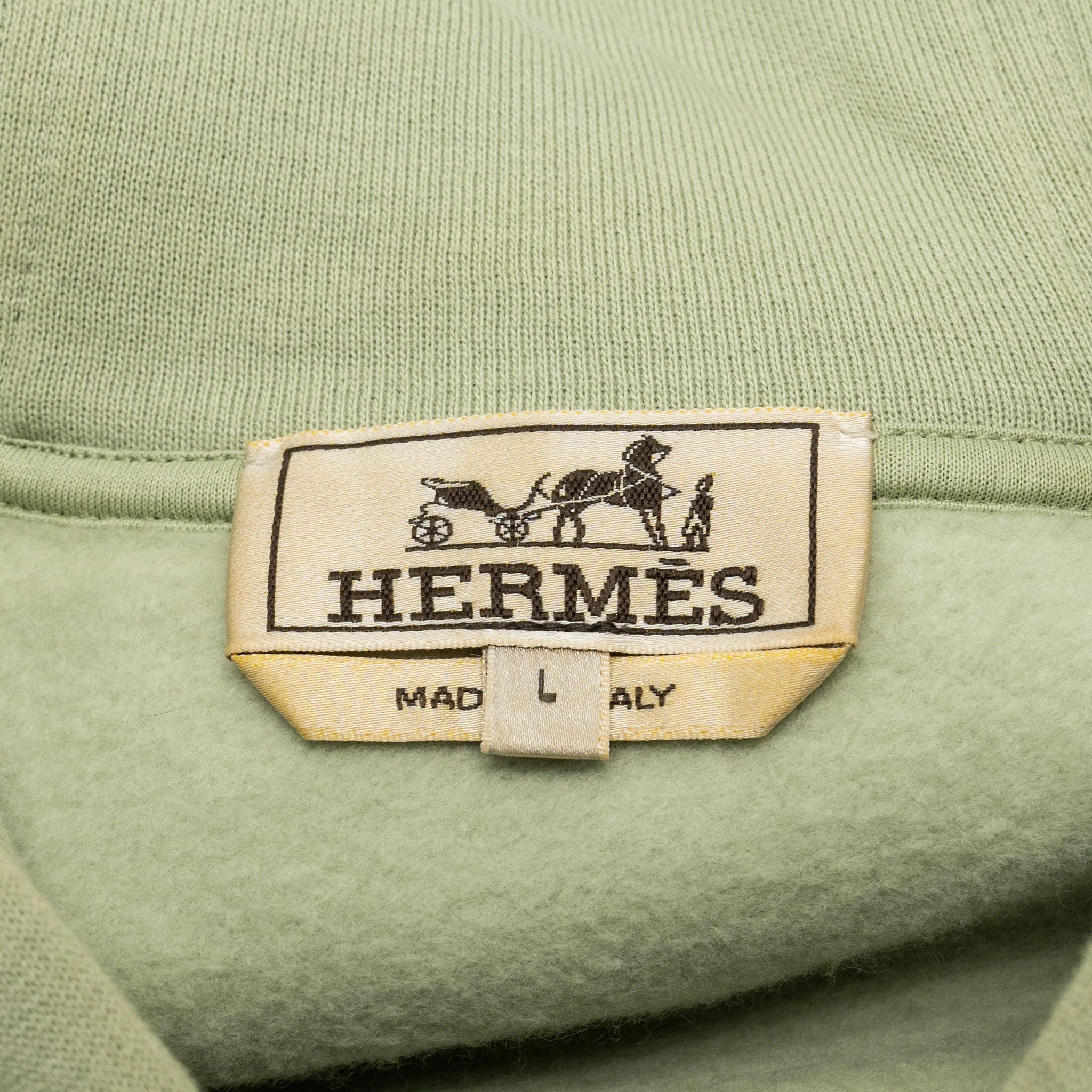 HERMES Size L Graphic Print Crew Neck Hoodie Cotton Sage - Image 5