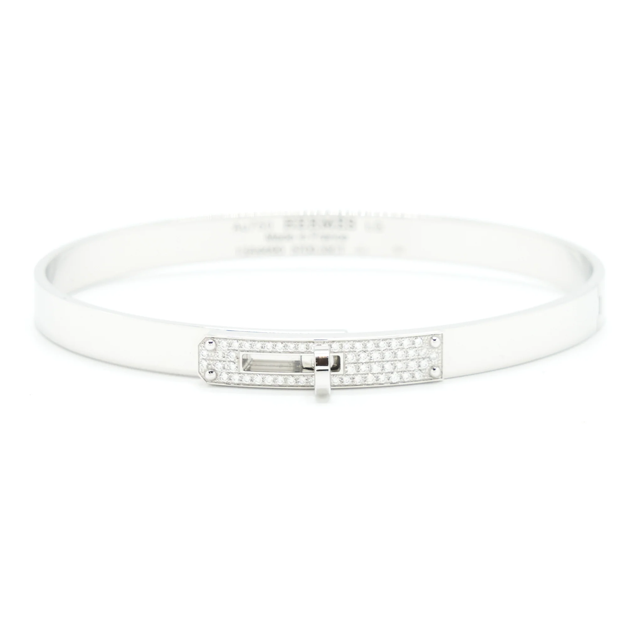 Hermes Size LG Kelly Bracelet, Small Model In White Gold With Diamonds