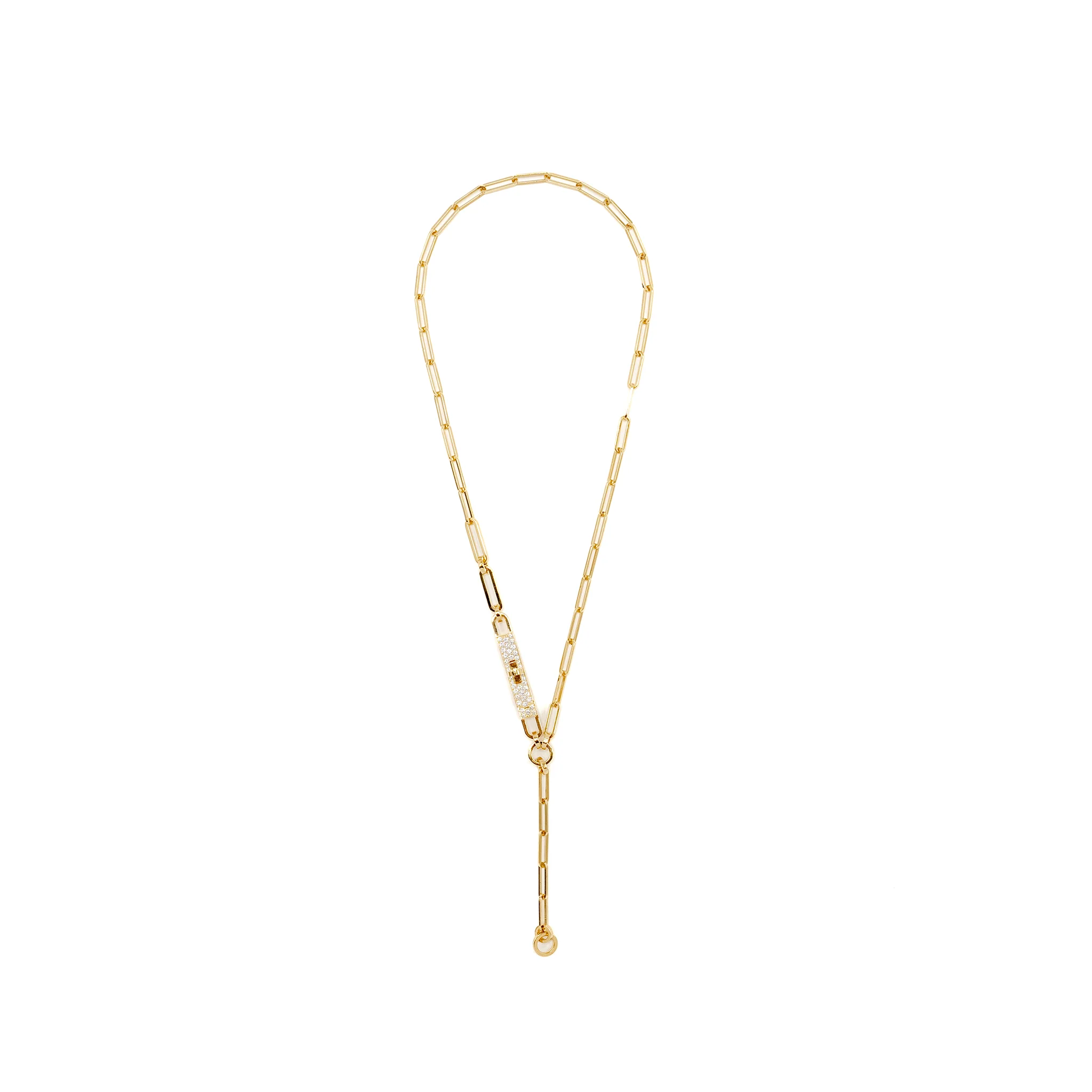 Hermes Size ST Kelly Chaine Lariat Necklace, Small Model, Yellow Gold/ Diamonds - Image 3