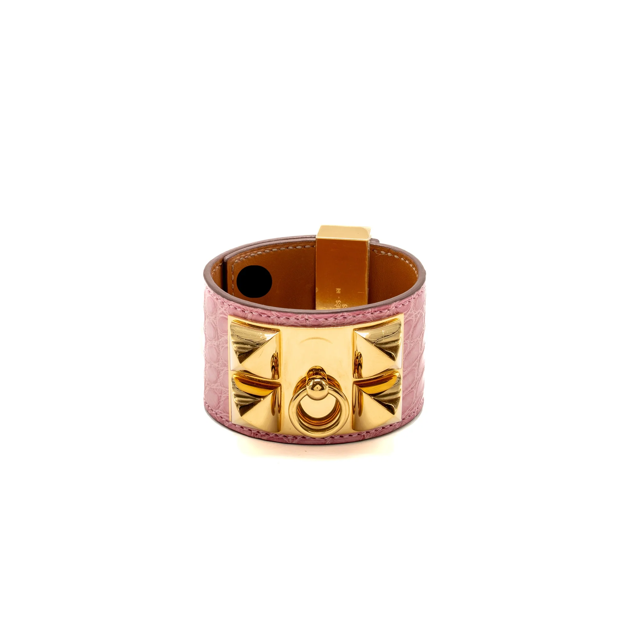 Hermes Size T2 Collier De Chien Bracelet Alligator Mississippiensis Pink GHW Stamp C