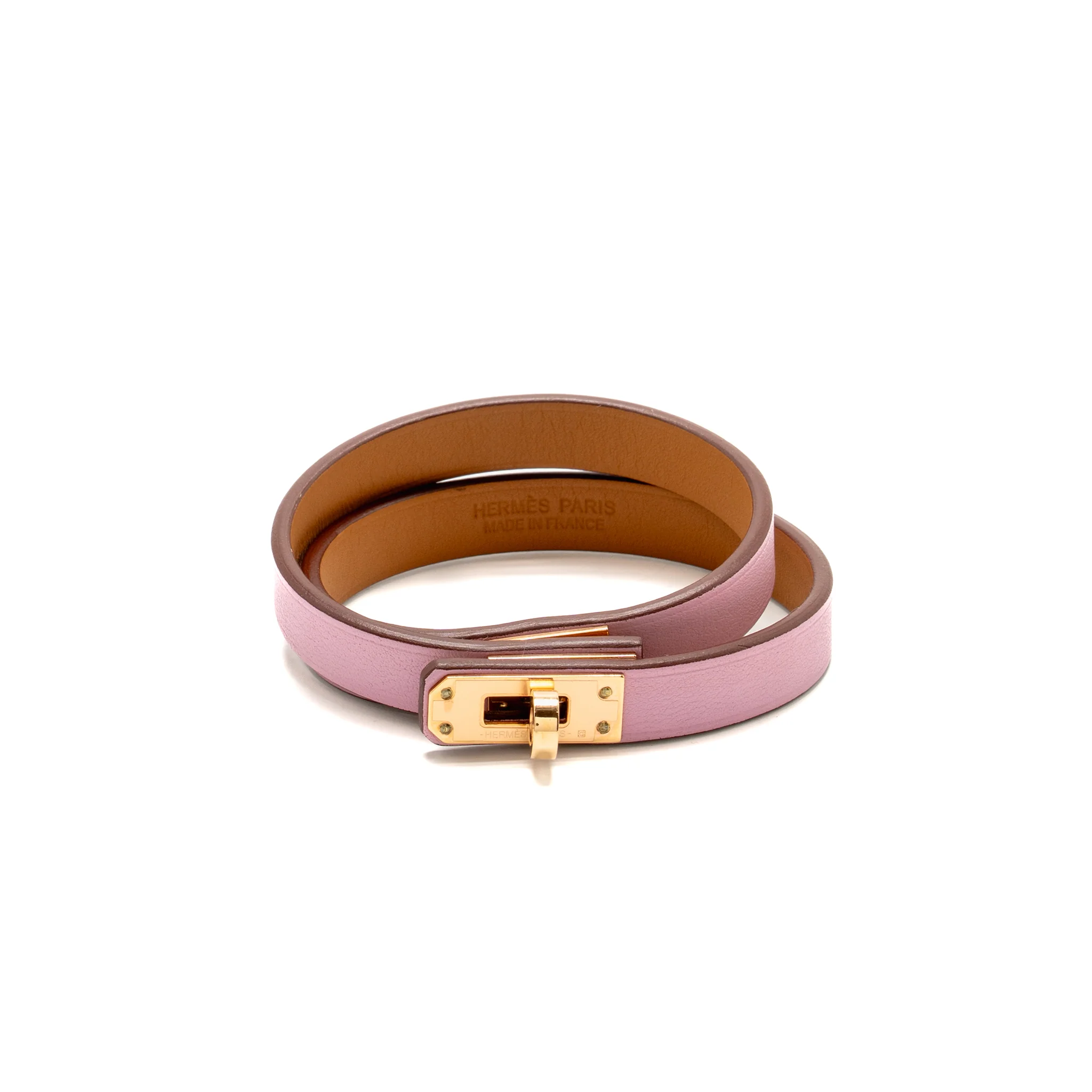 Hermes Size T3 Mini Kelly Double Tour Bracelet Swift Mauve Sylvestre RGHW Stamp Z