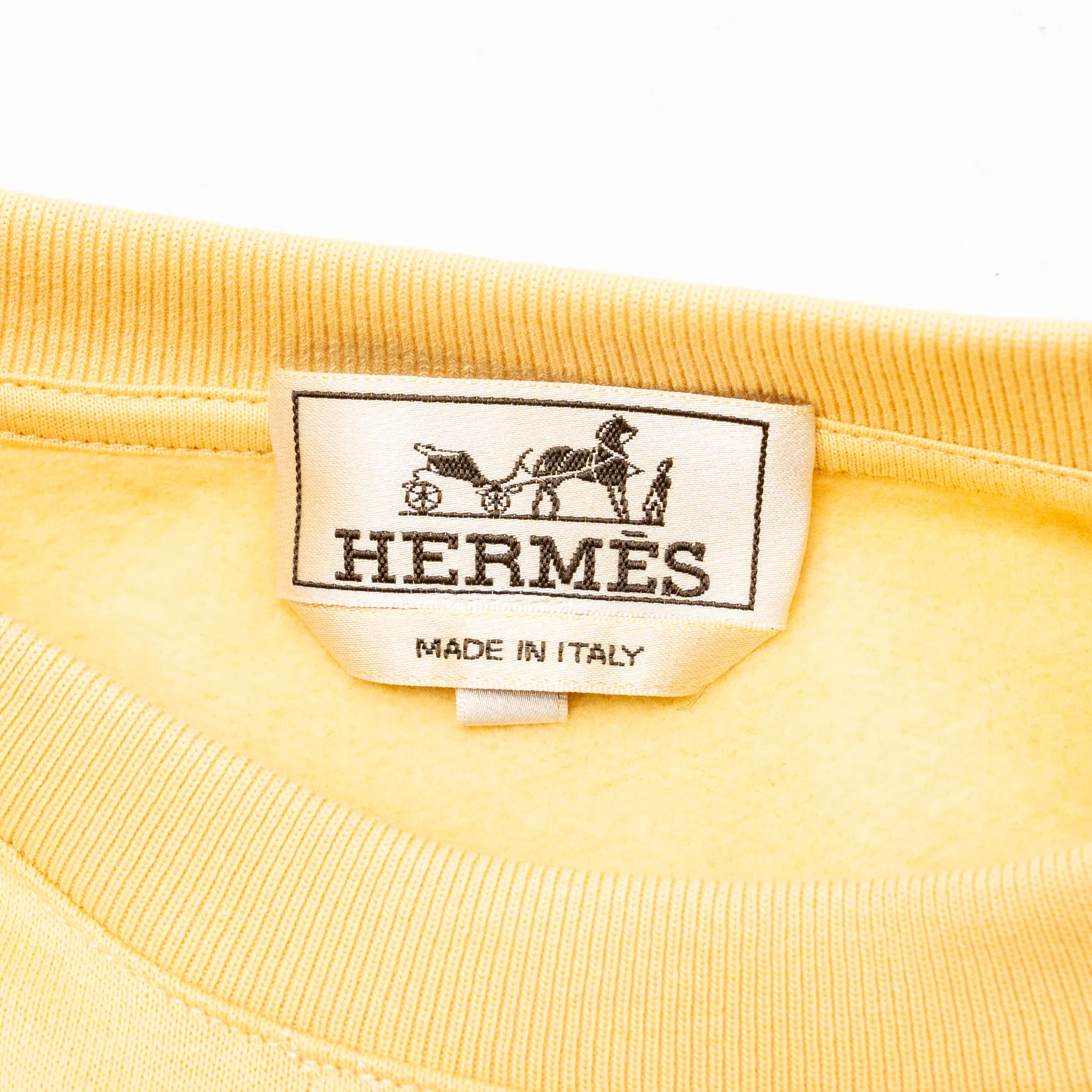 Hermes Size XL White Stitching Front Pocket Sweatshirt Cotton Yellow - Image 4