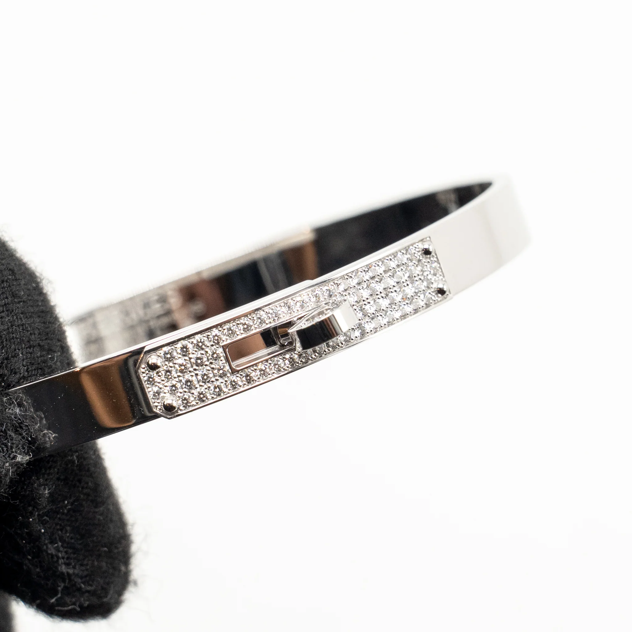 Hermes Size XS kelly bracelet, Small model white gold with diamonds - Image 5