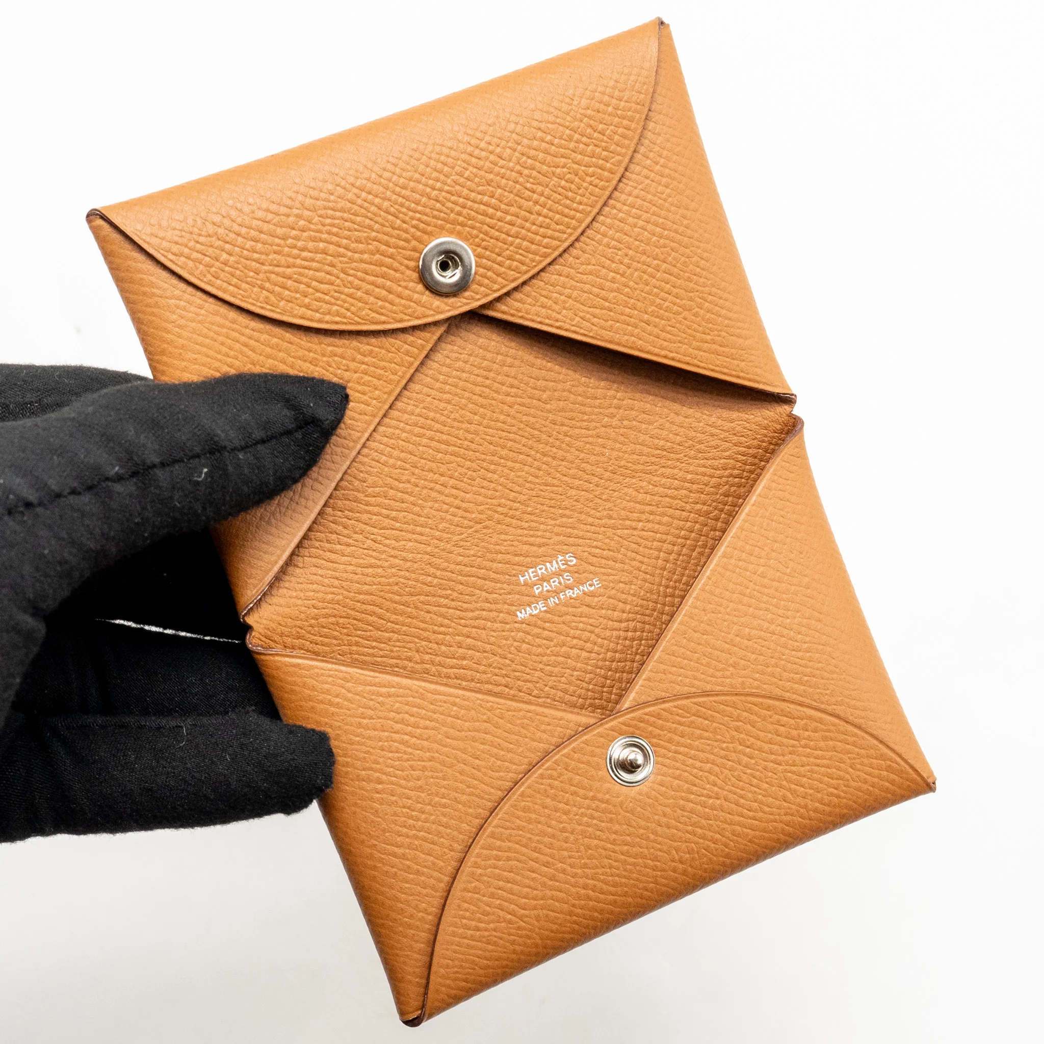 Hermes Calvi Card Holder Epsom Gold SHW Stamp T - Image 6