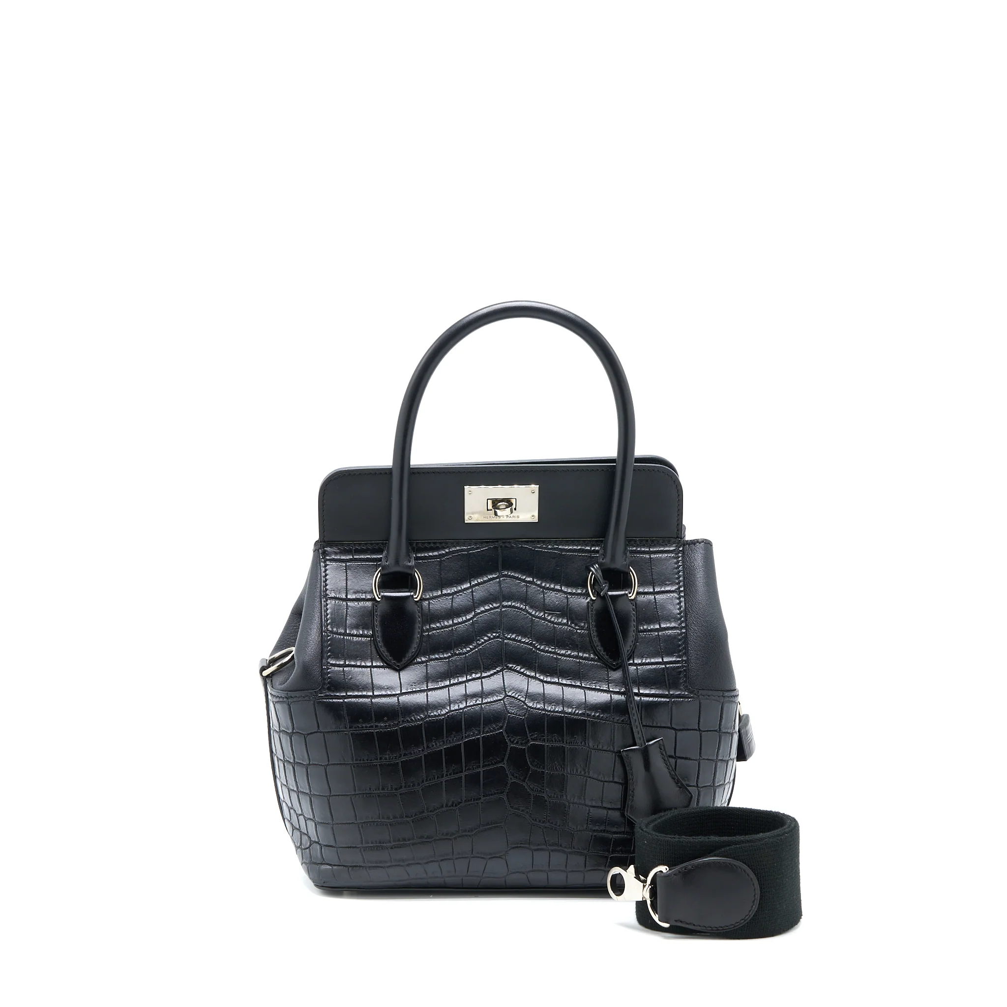 Hermes Toolbox 20 Mat Crocodile/Swift Black SHW Stamp Square R