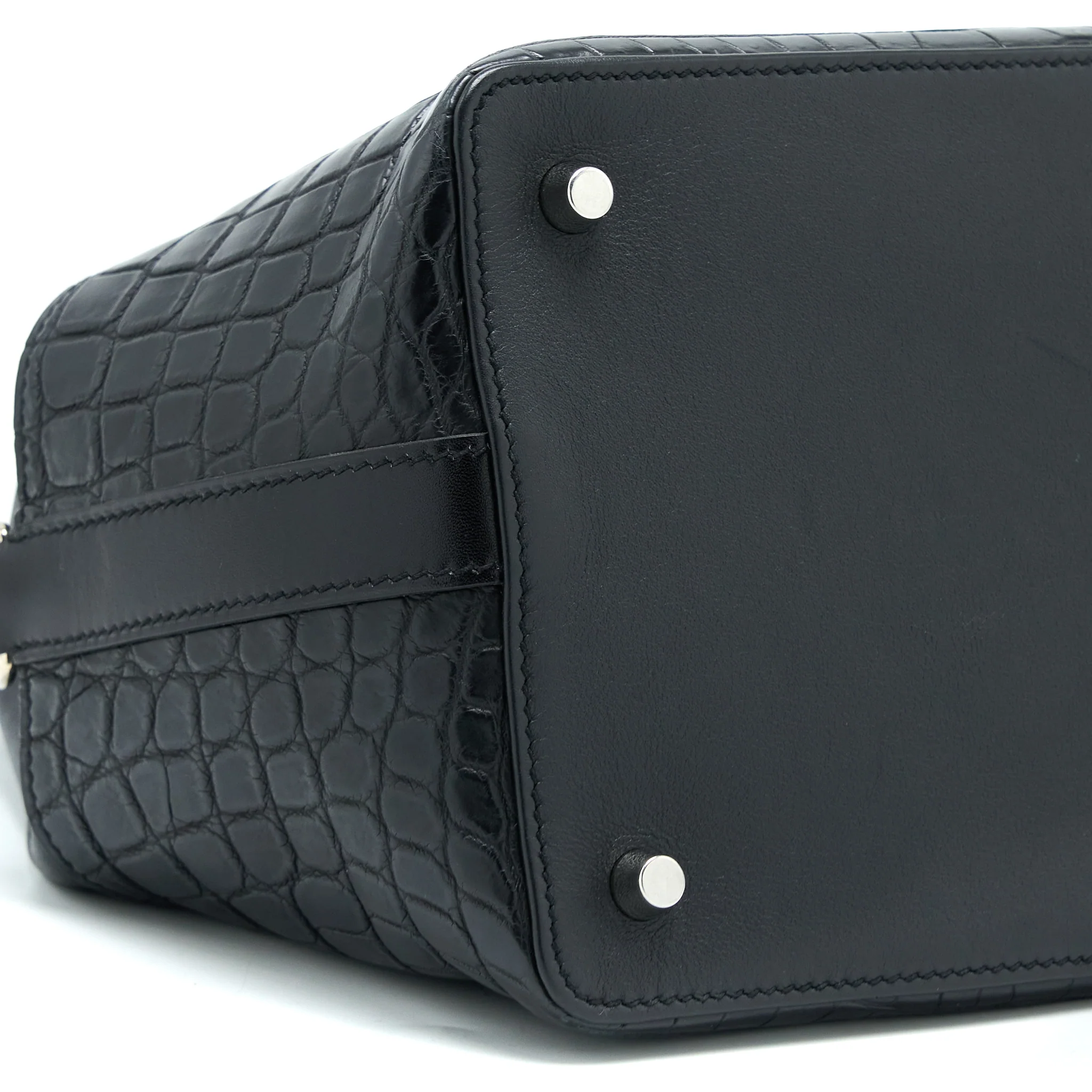 Hermes Toolbox 20 Mat Crocodile/Swift Black SHW Stamp Square R - Image 15