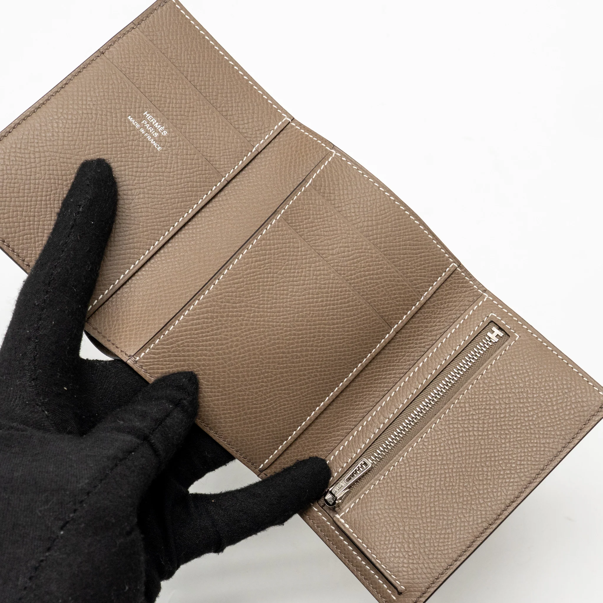 Hermes bearn compact wallet epsom gris etain SHW stamp W - Image 10