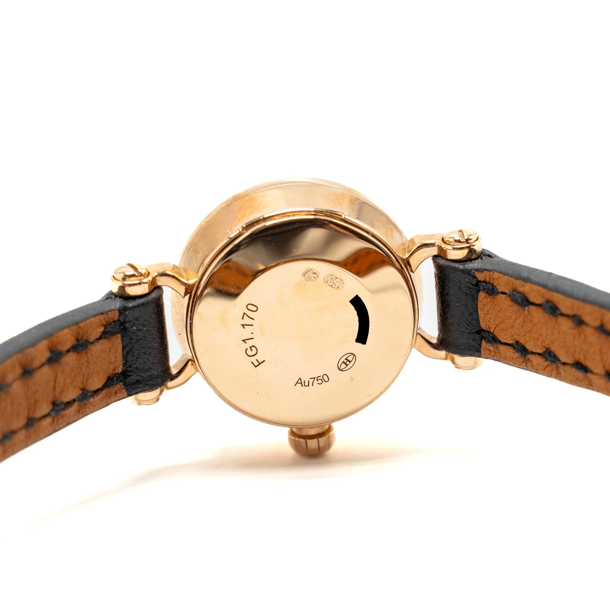Hermes Faubourg Watch, mini Model, 15mm Rose Gold/Diamond with Black Calfskin Strap - Image 6