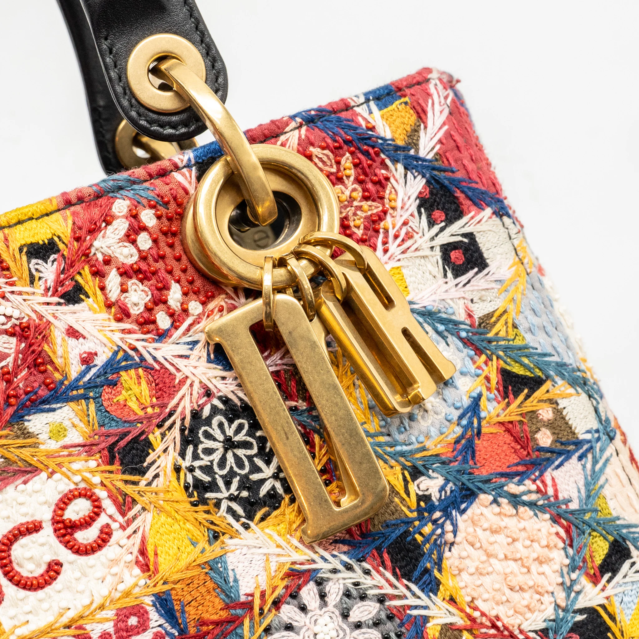 Dior Medium Lady Dior Peace and Love Limited Edition Embroidered Canvas/Leather Multicolour GHW - Image 13