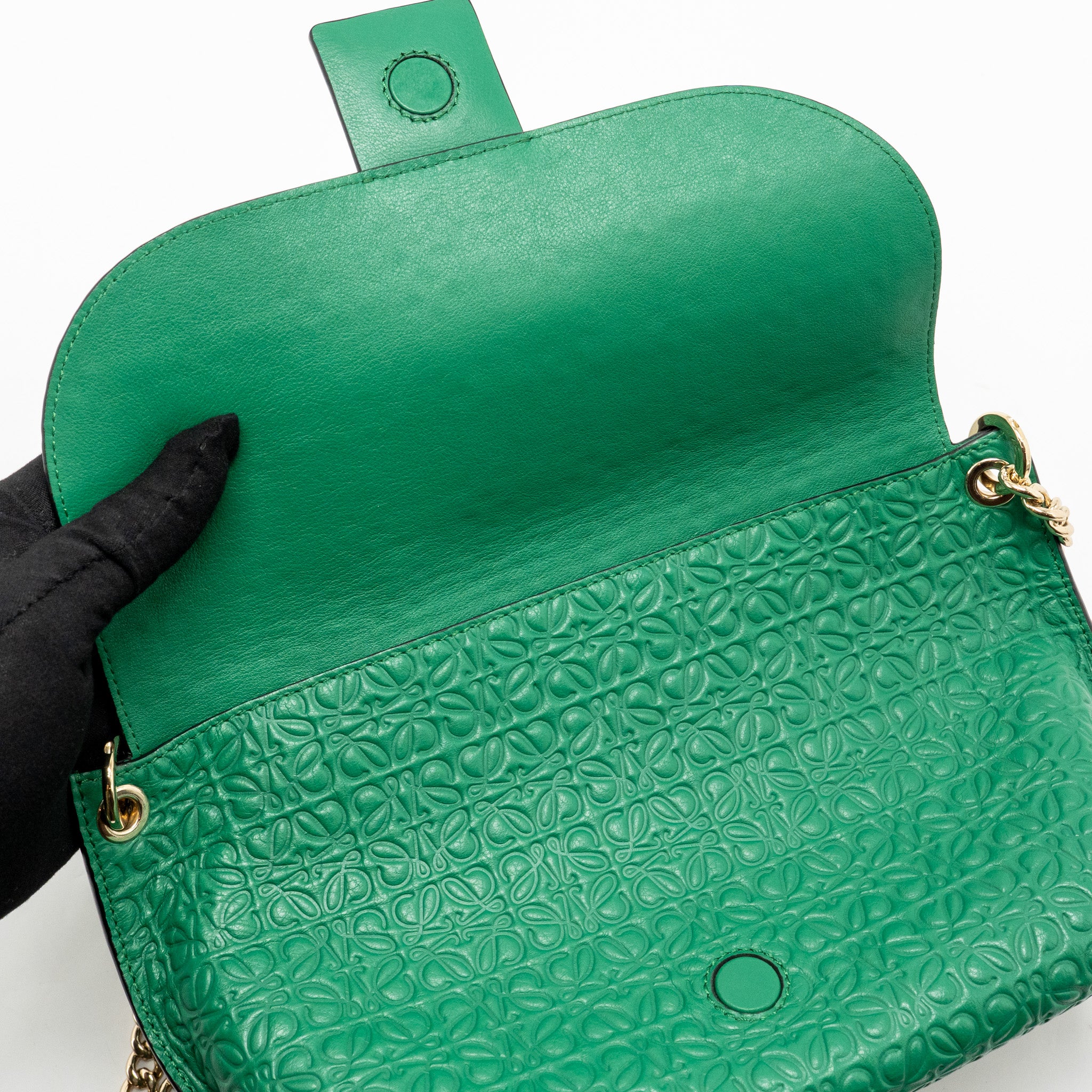 Loewe Avenue Anagram Crossbody Bag embossed calfskin Green GHW - Image 13