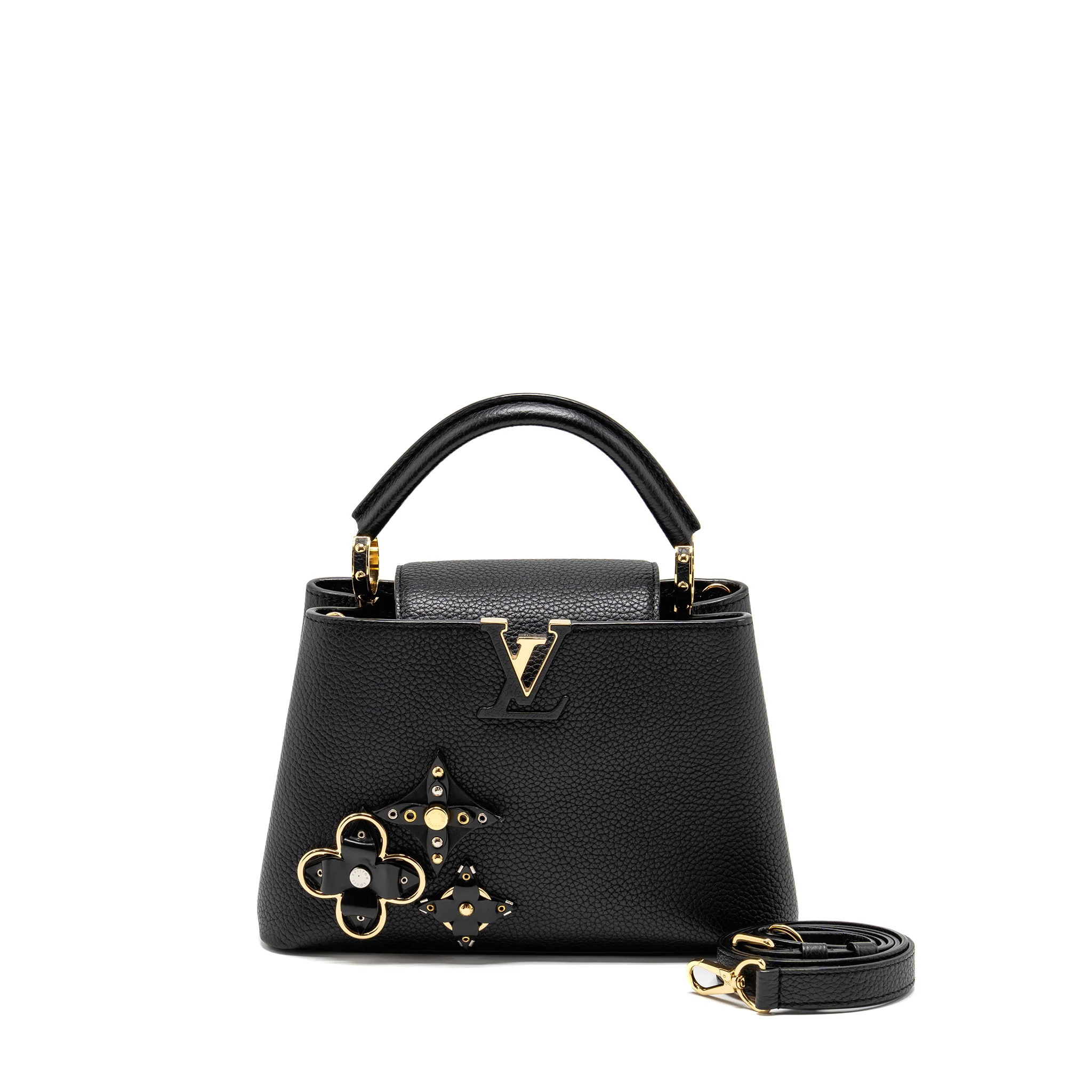 Louis Vuitton Capucines BB with Monogram Flower Embellishments Taurillon Black GHW