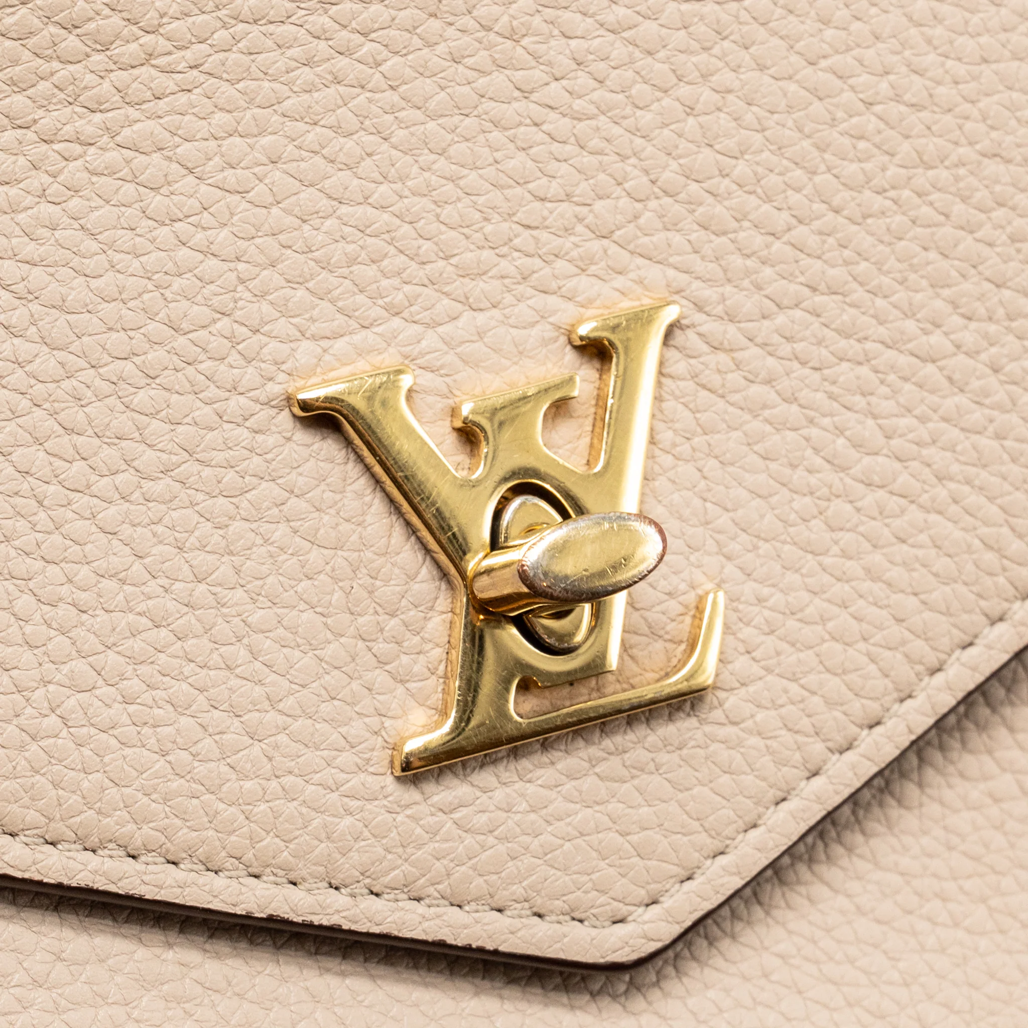 Louis Vuitton Mylockme Chain Pochette calfskin Greige Beige GHW - Image 11