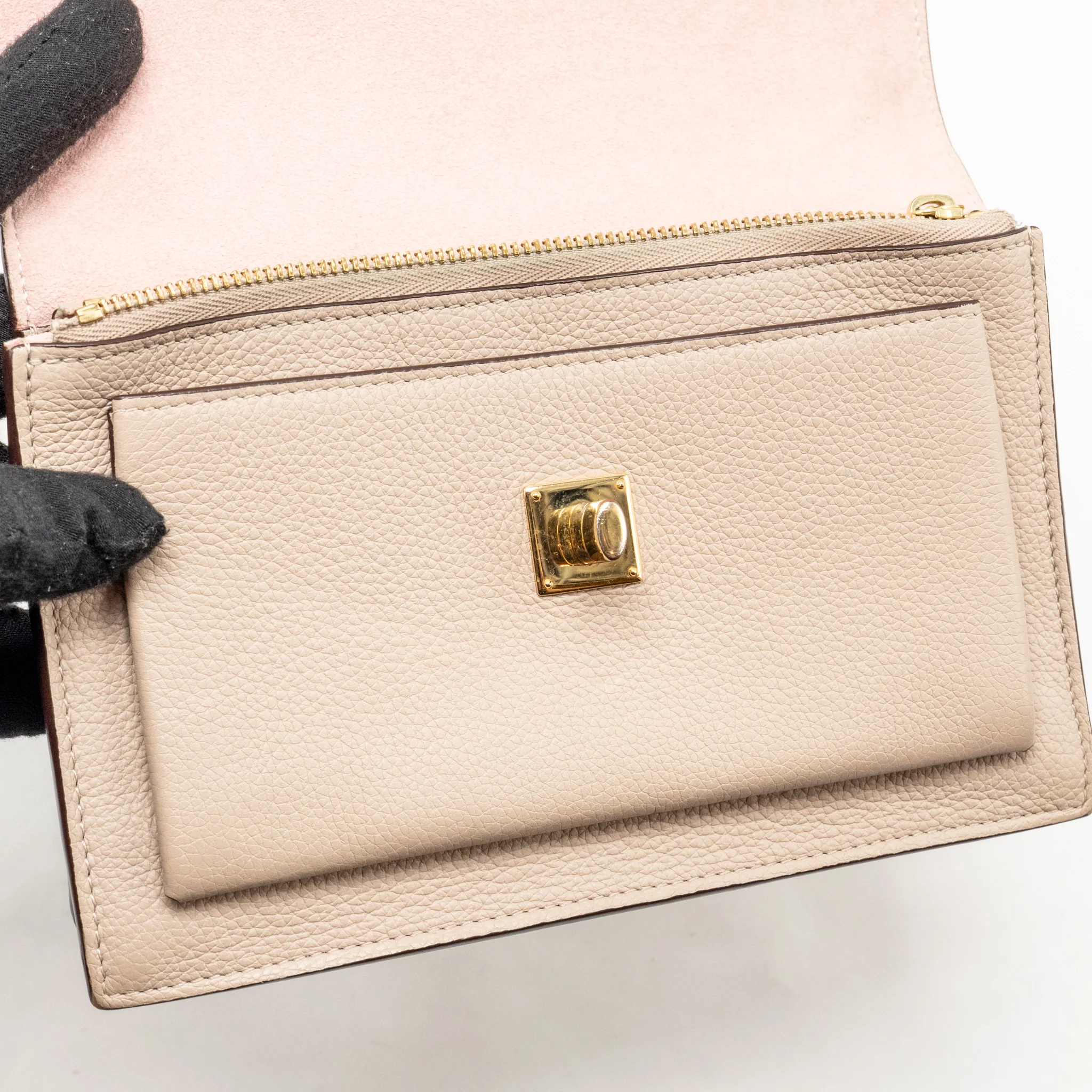 Louis Vuitton Mylockme Chain Pochette calfskin Greige Beige GHW - Image 12