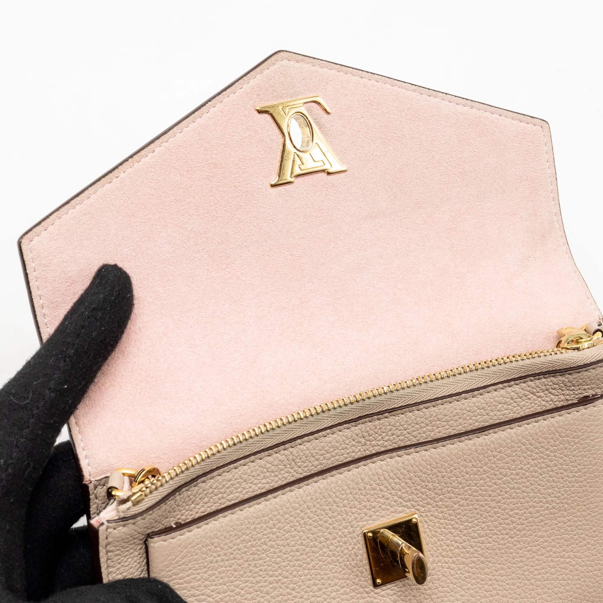 Louis Vuitton Mylockme Chain Pochette calfskin Greige Beige GHW - Image 13
