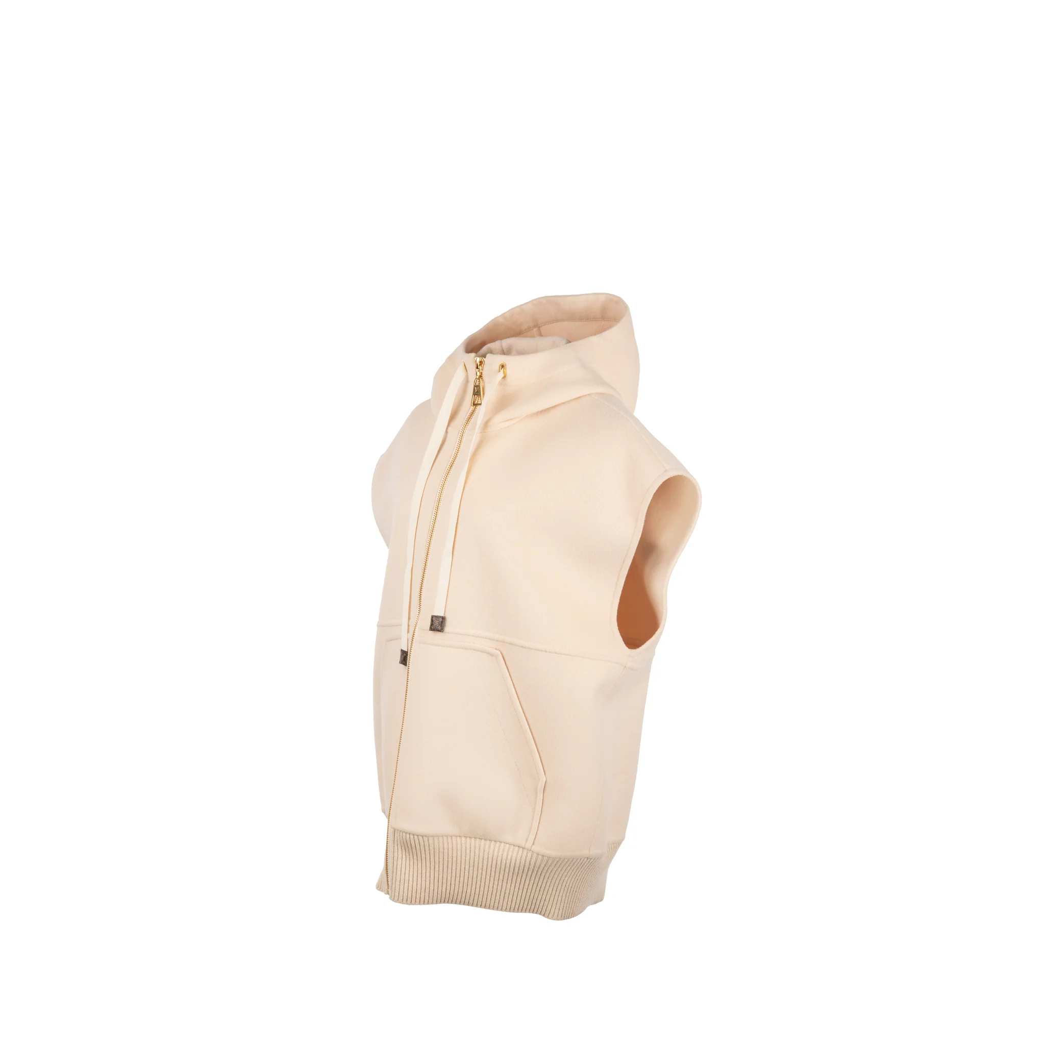 Louis Vuitton Size 36 Sleeveless Hooded Zip Up Coat Wool Cream Beige - Image 2