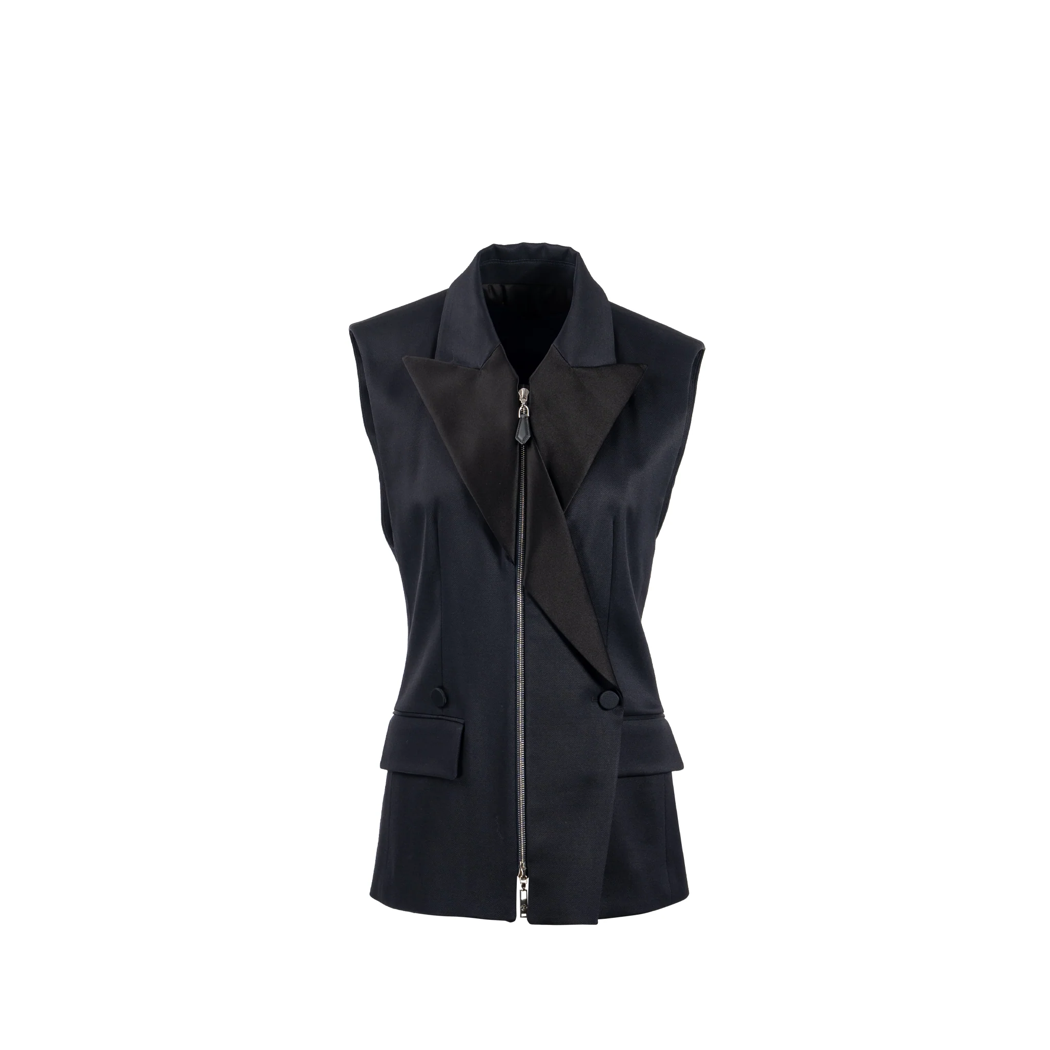 Louis Vuitton Size 36 Sleeveless Zip-Up Blazer Silk/Wool Black
