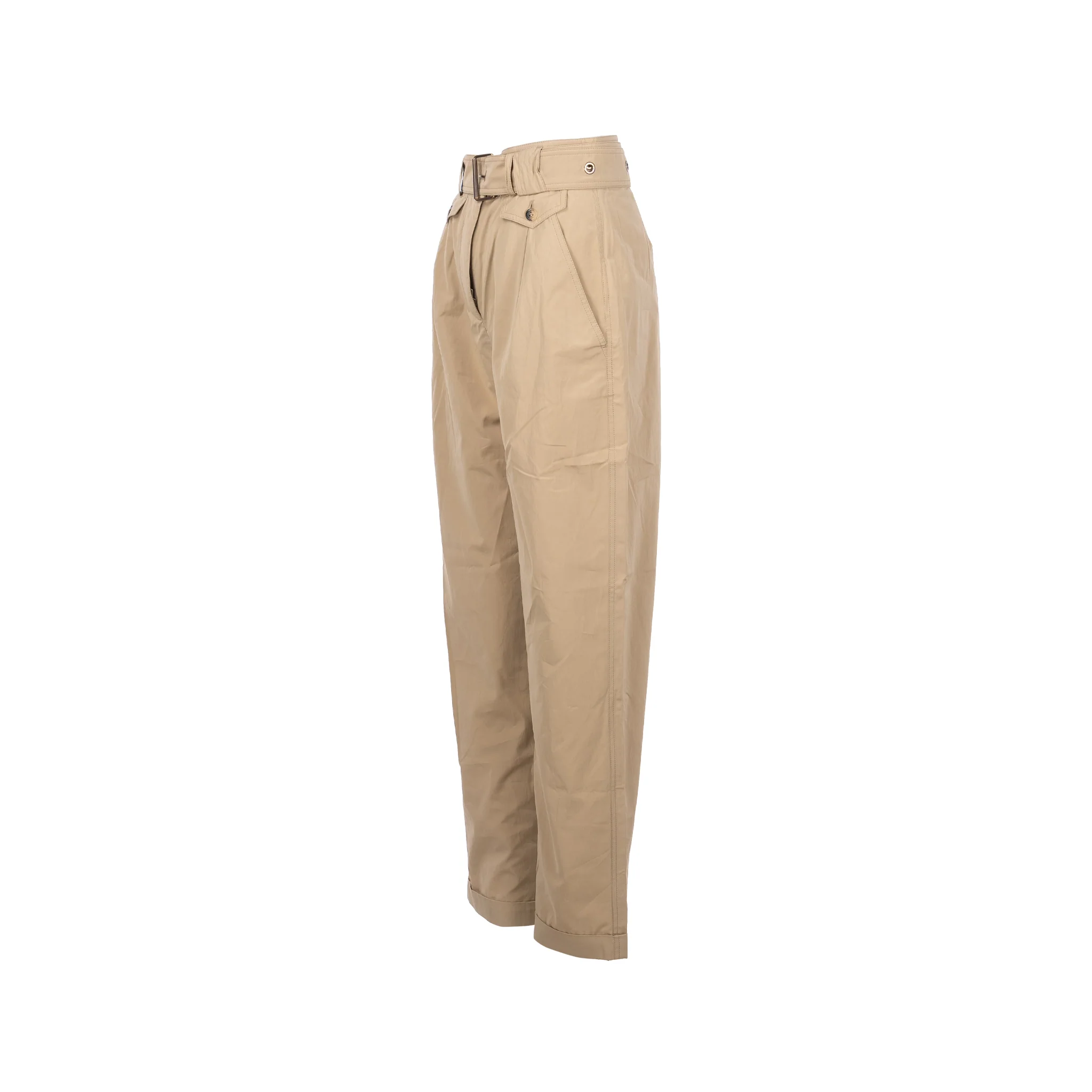 LOUIS VUITTON Size 36 Straight Pants With Monogram Belt Cotton/Silk Beige - Image 2