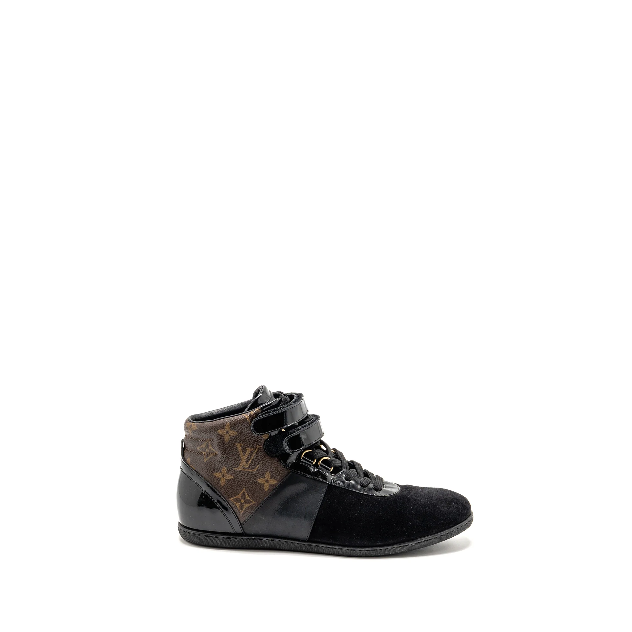 Louis Vuitton Size 38.5 Move UP Sneakers Monogram Canvas/ Suede/ Patent Black GHW - Image 5
