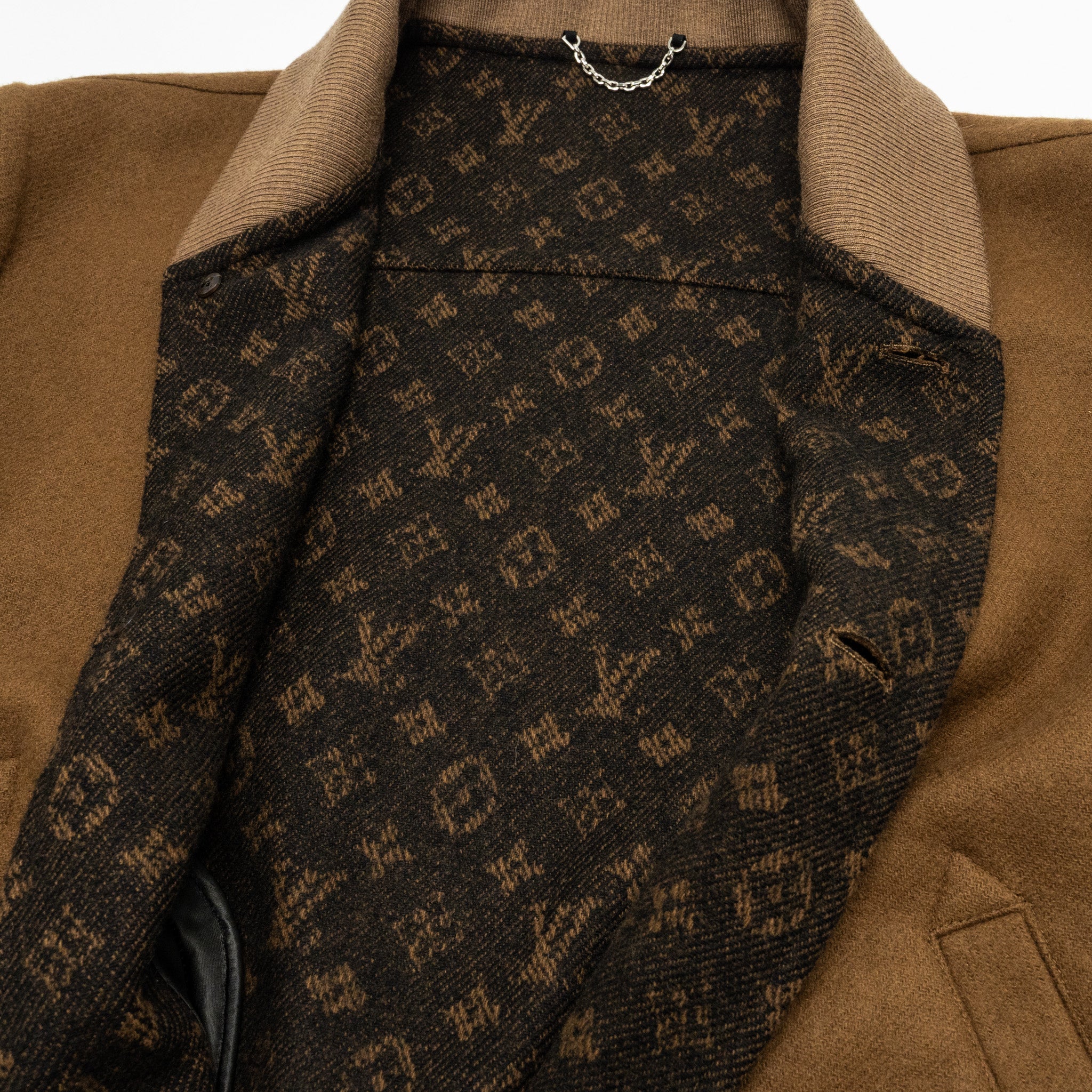 LOUIS VUITTON Size 46 Men's Bomber Jacket Wool/Cashmere Brown - Image 7