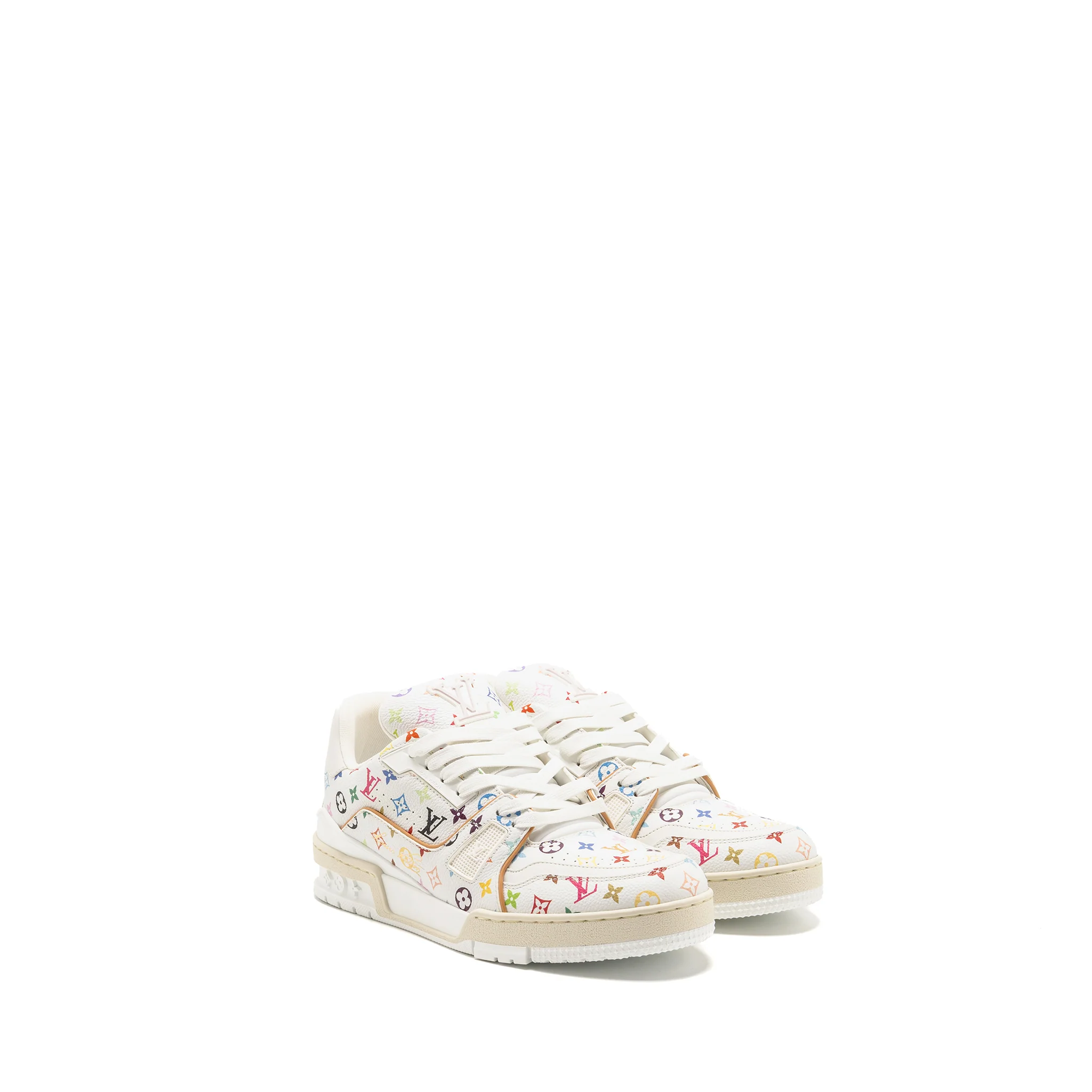 Louis Vuitton Size 6.5 Takashi Murakami LV Trainer Sneaker Grained Calfskin White/Multicolour
