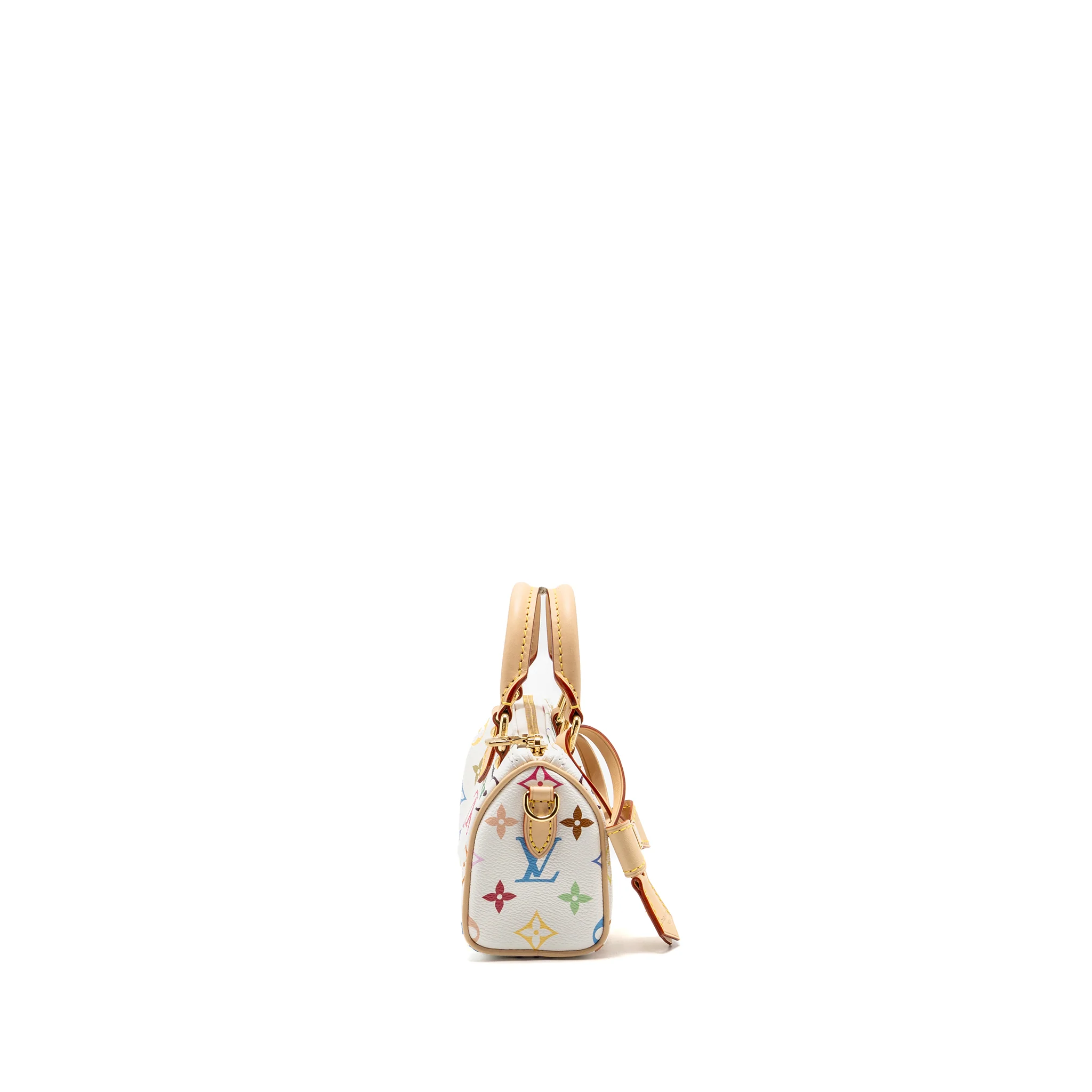 Louis Vuitton x Takashi Murakami Nano Speedy Multicoloured Monogram Canvas White GHW - Image 4