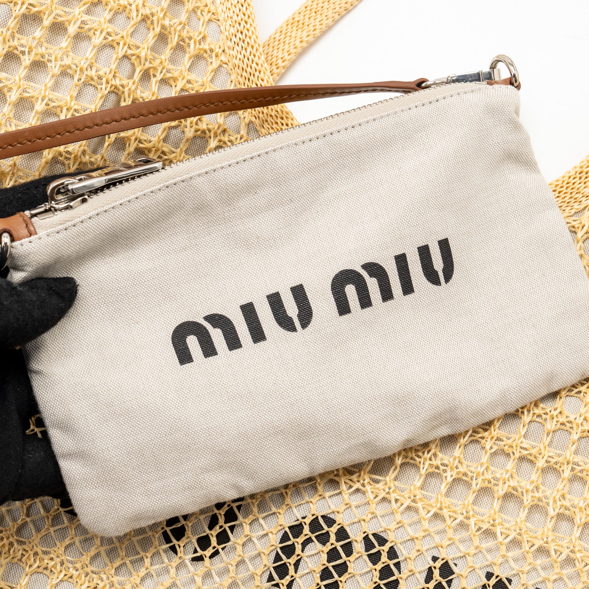 Miu Miu Ivy Bag Raffia-effect/Linen Natural - Image 11