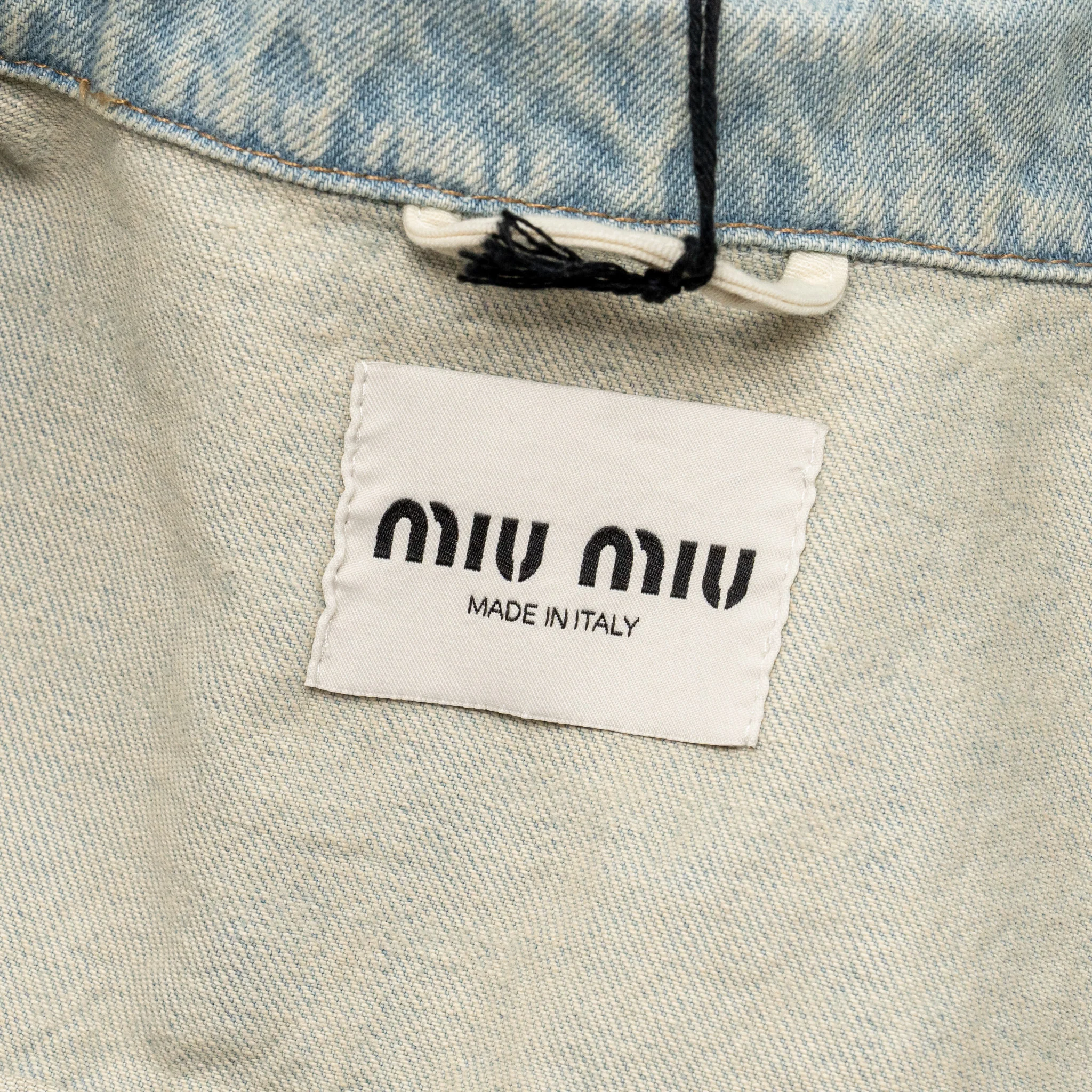 Miu Miu Size 38 Logo-Print Cropped Denim Jacket Cotton Blue - Image 5