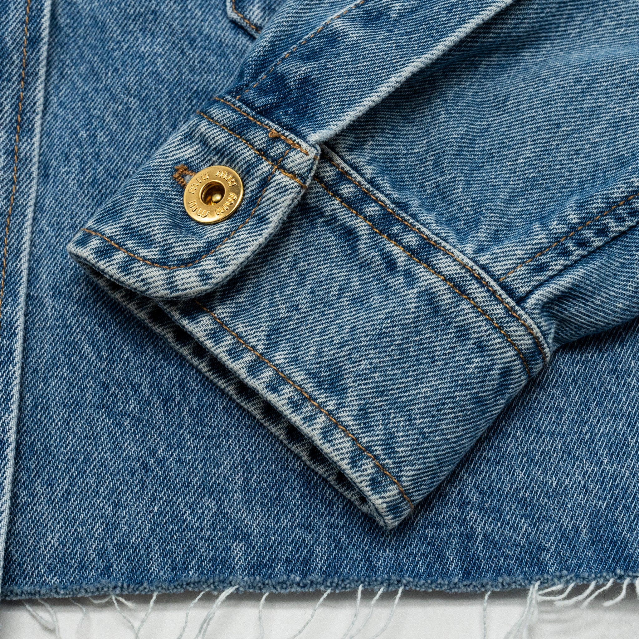 MIU MIU Size 38 Cropped Denim Shirt with Logo-embroidered Cotton Denim Blue - Image 7
