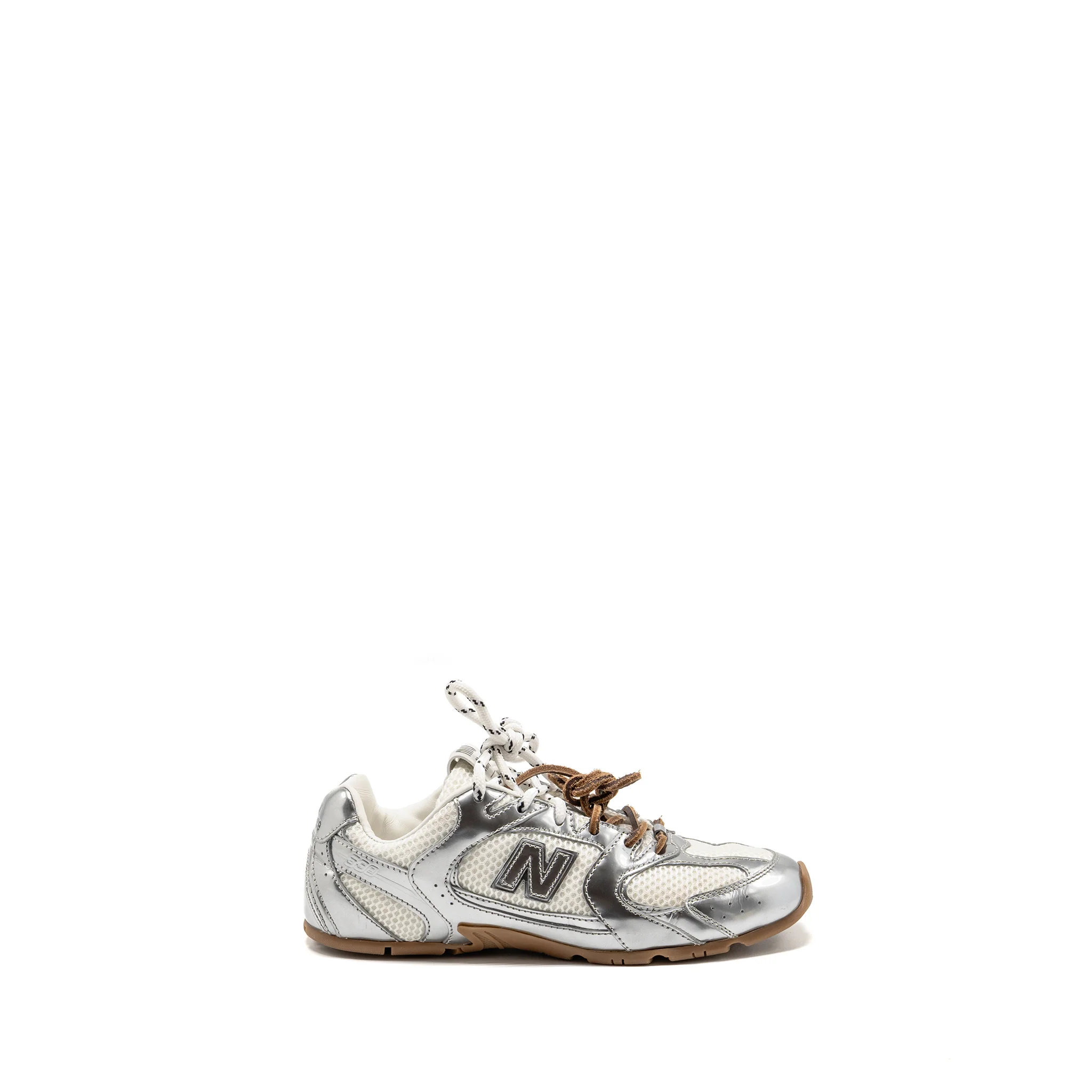 Miu Miu x New Balance Size 37.5 530 SL Sneakers Metallic Leather/Mesh Silver/White - Image 5
