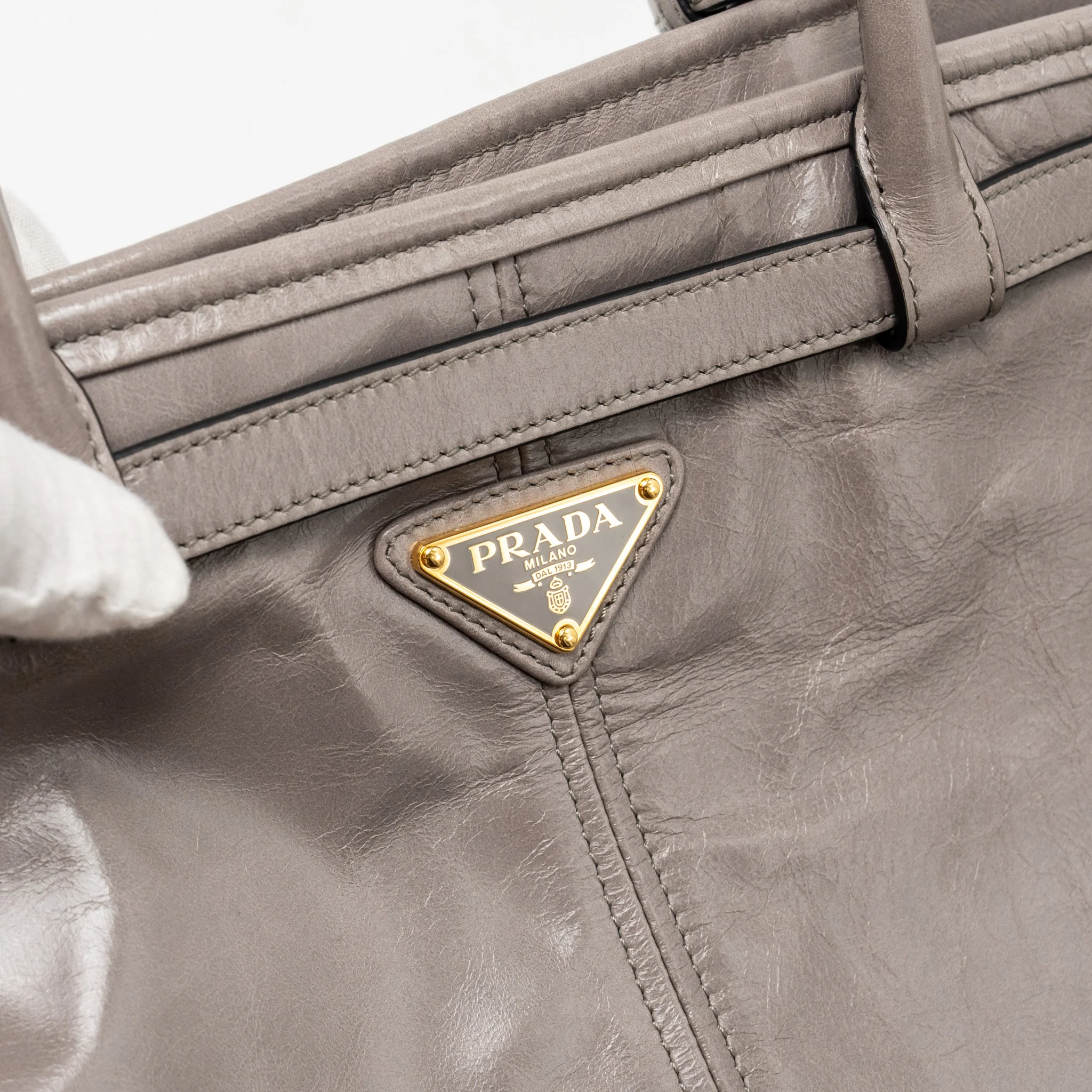 Prada Bonnie Large Handbag Calfskin Grey GHW - Image 13