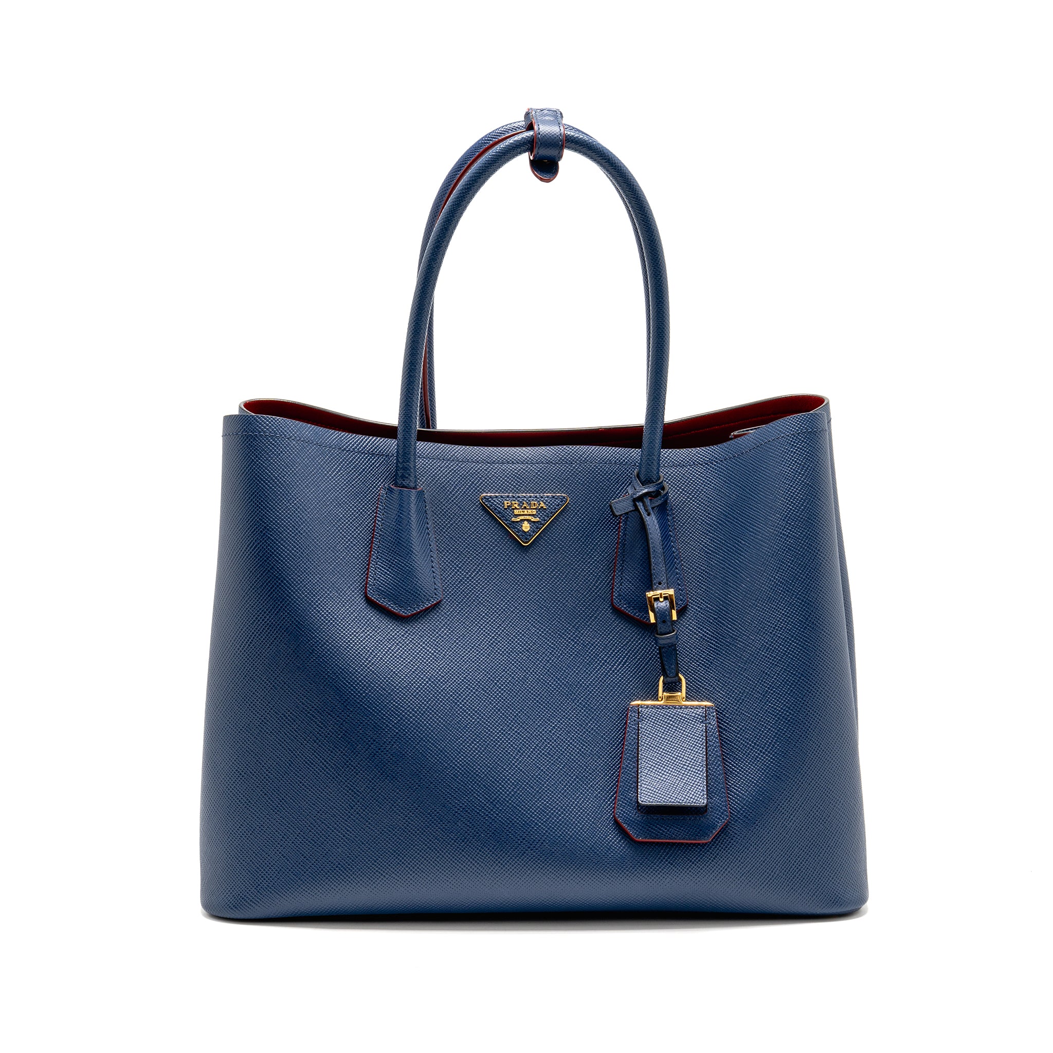 Prada Saffiano Cuir Double Bag Saffiano Leather Blue/Red GHW