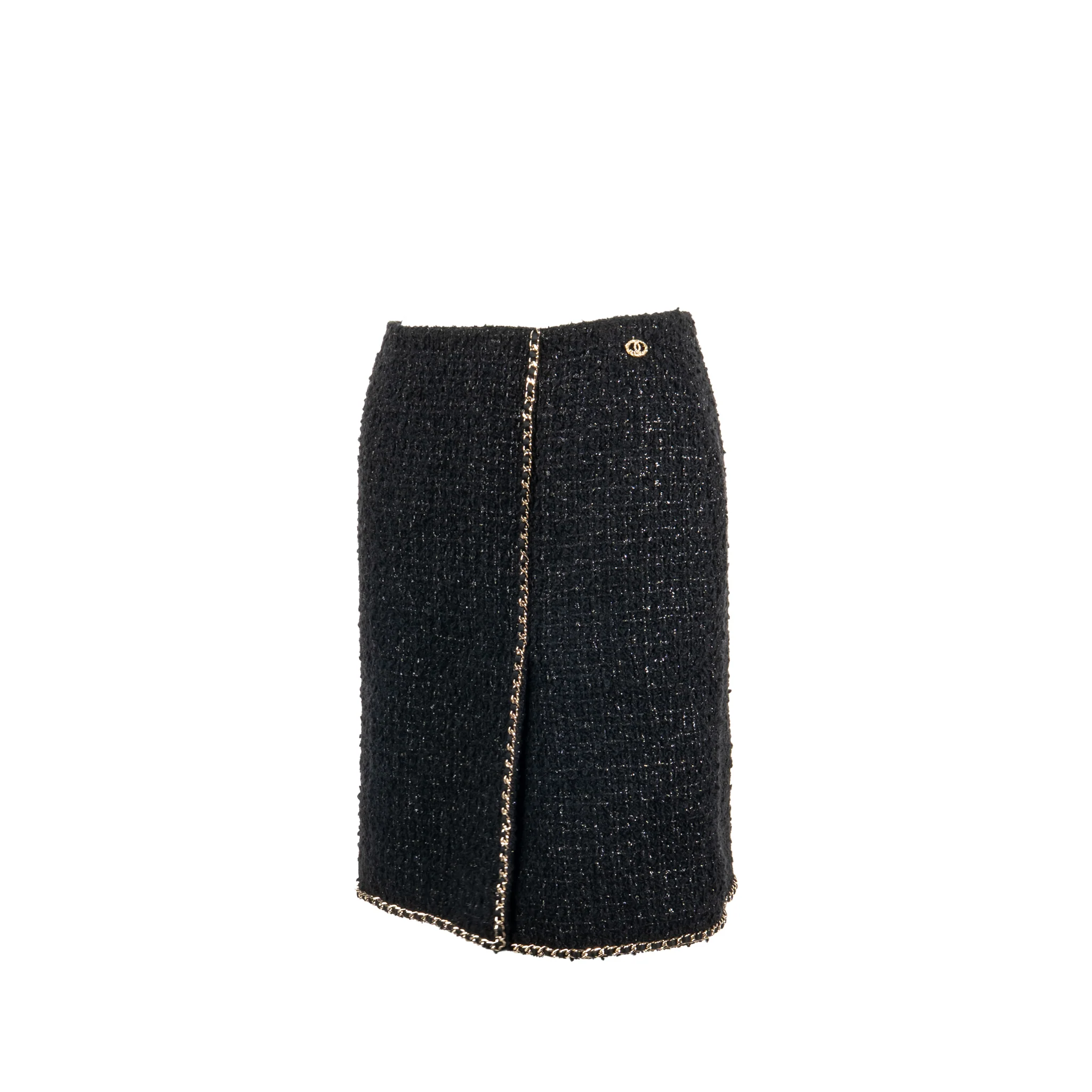 Chanel Size 36 Chain Detailed Tweed Mini Skirt Wool/Cotton/Viscose Black LGHW - Image 2