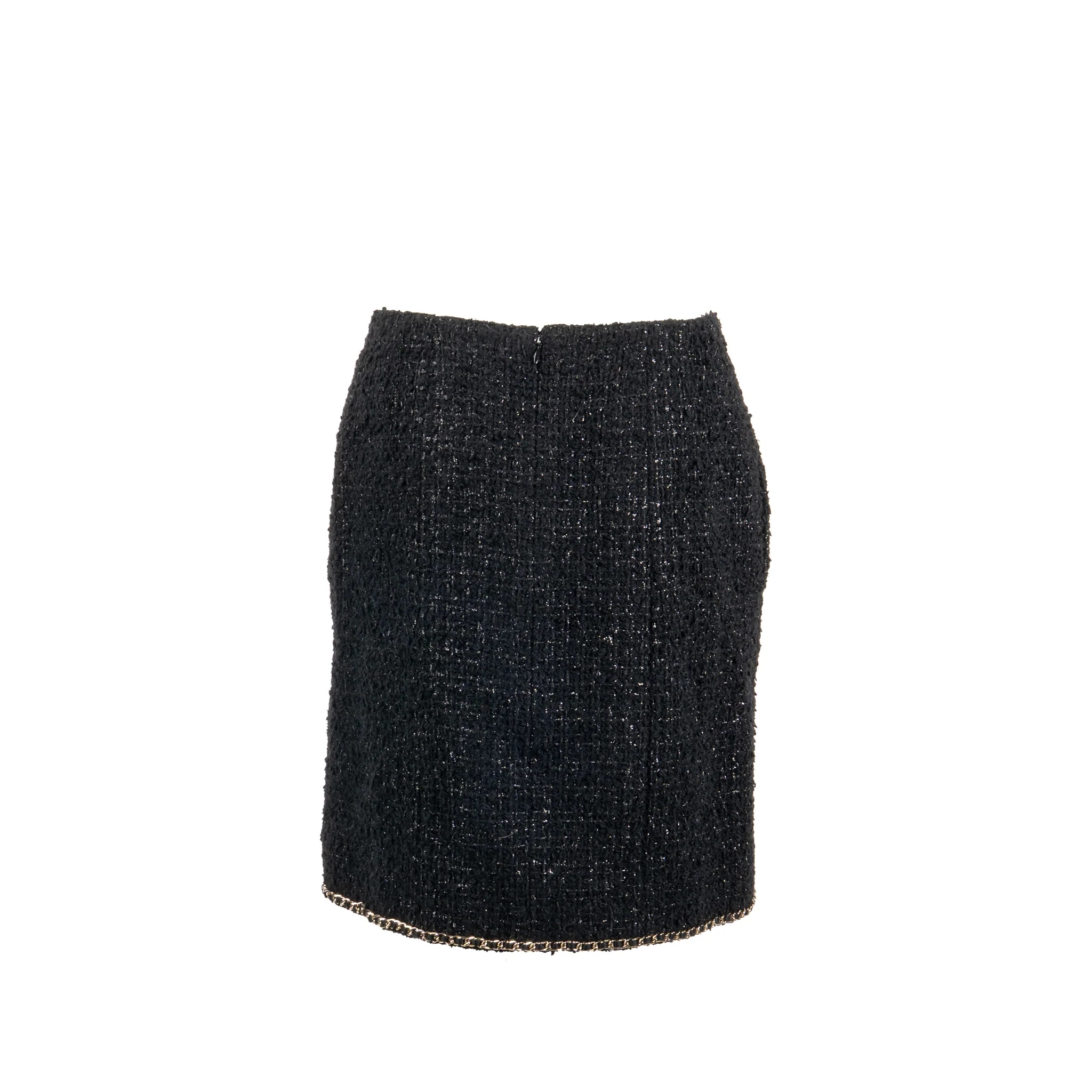 Chanel Size 36 Chain Detailed Tweed Mini Skirt Wool/Cotton/Viscose Black LGHW - Image 3