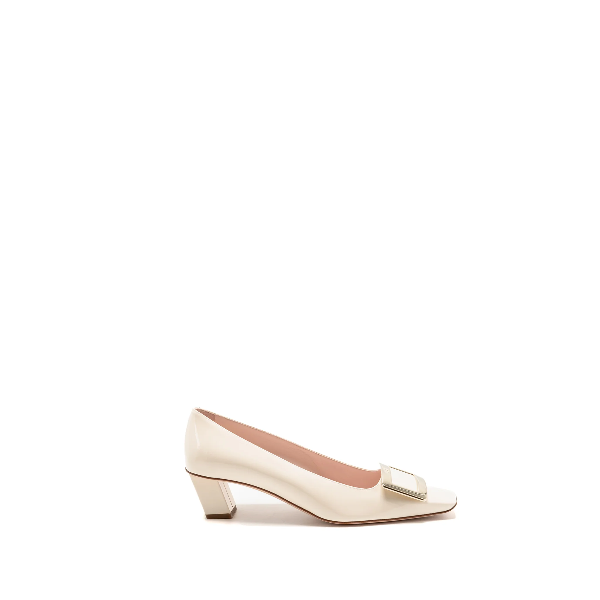 Roger Vivier Size 39.5 Belle Vivier Metal Buckle Pumps Patent Off-White LGHW - Image 5
