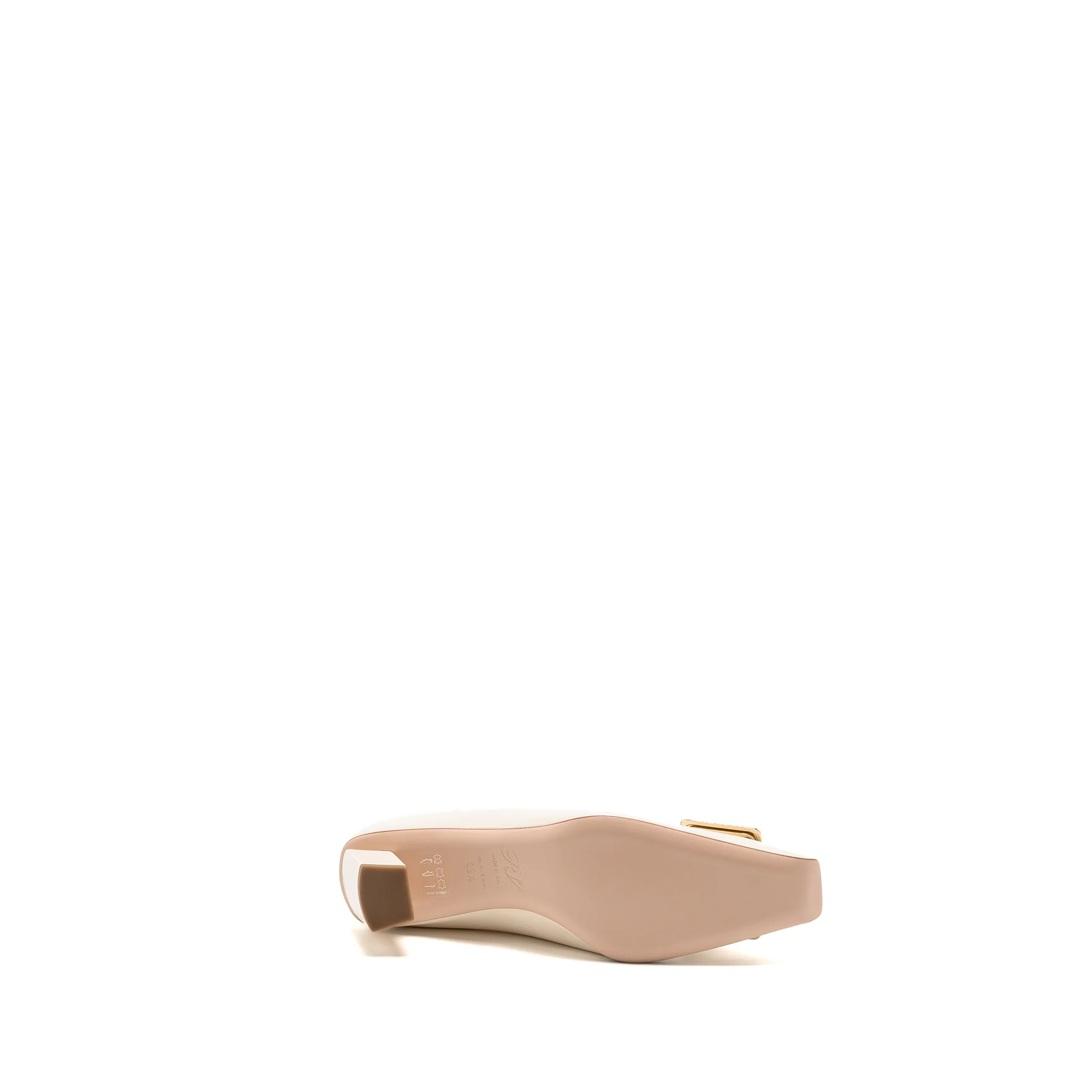 Roger Vivier Size 39.5 Belle Vivier Metal Buckle Pumps Patent Off-White LGHW - Image 6