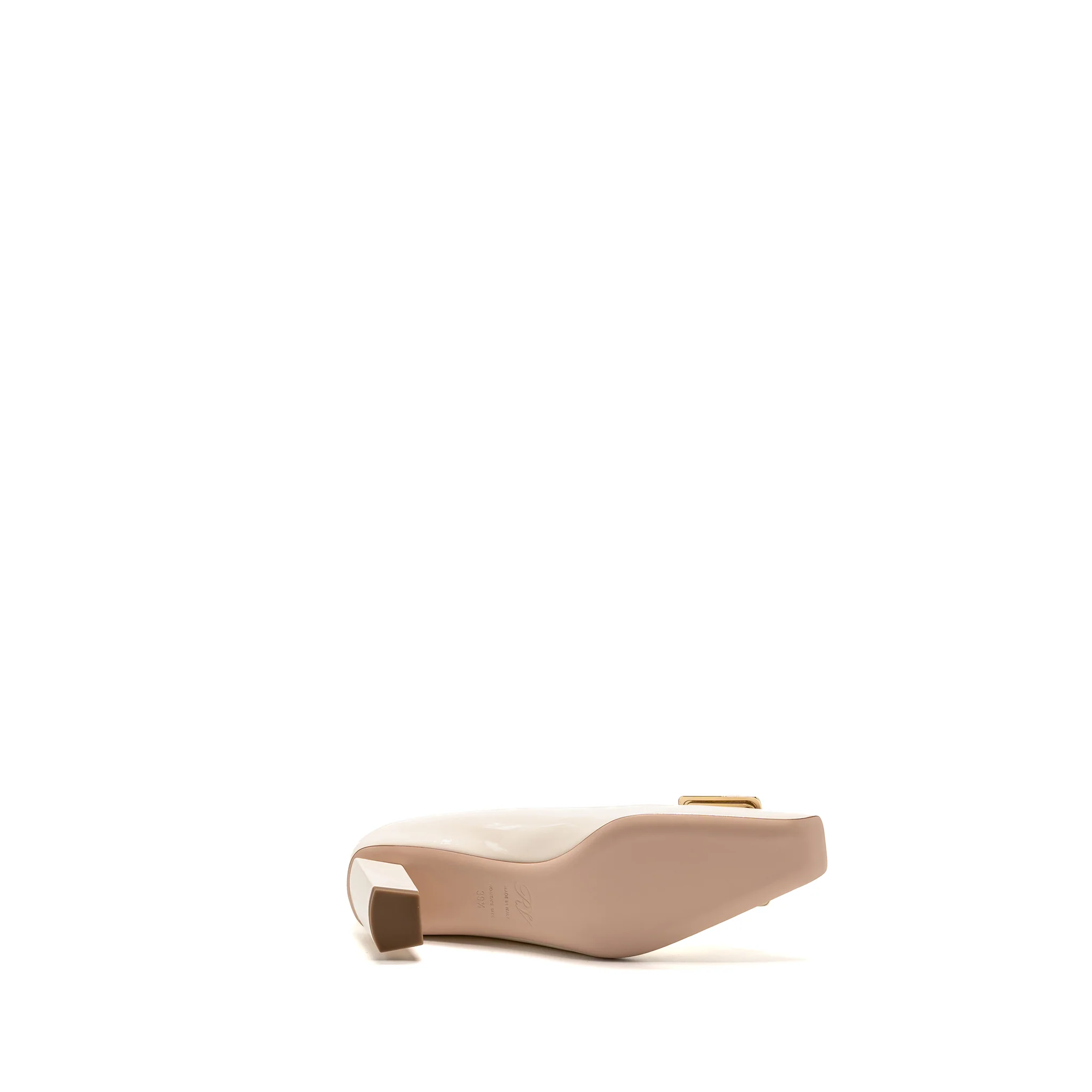 Roger Vivier Size 39.5 Belle Vivier Metal Buckle Pumps Patent Off-White LGHW - Image 7