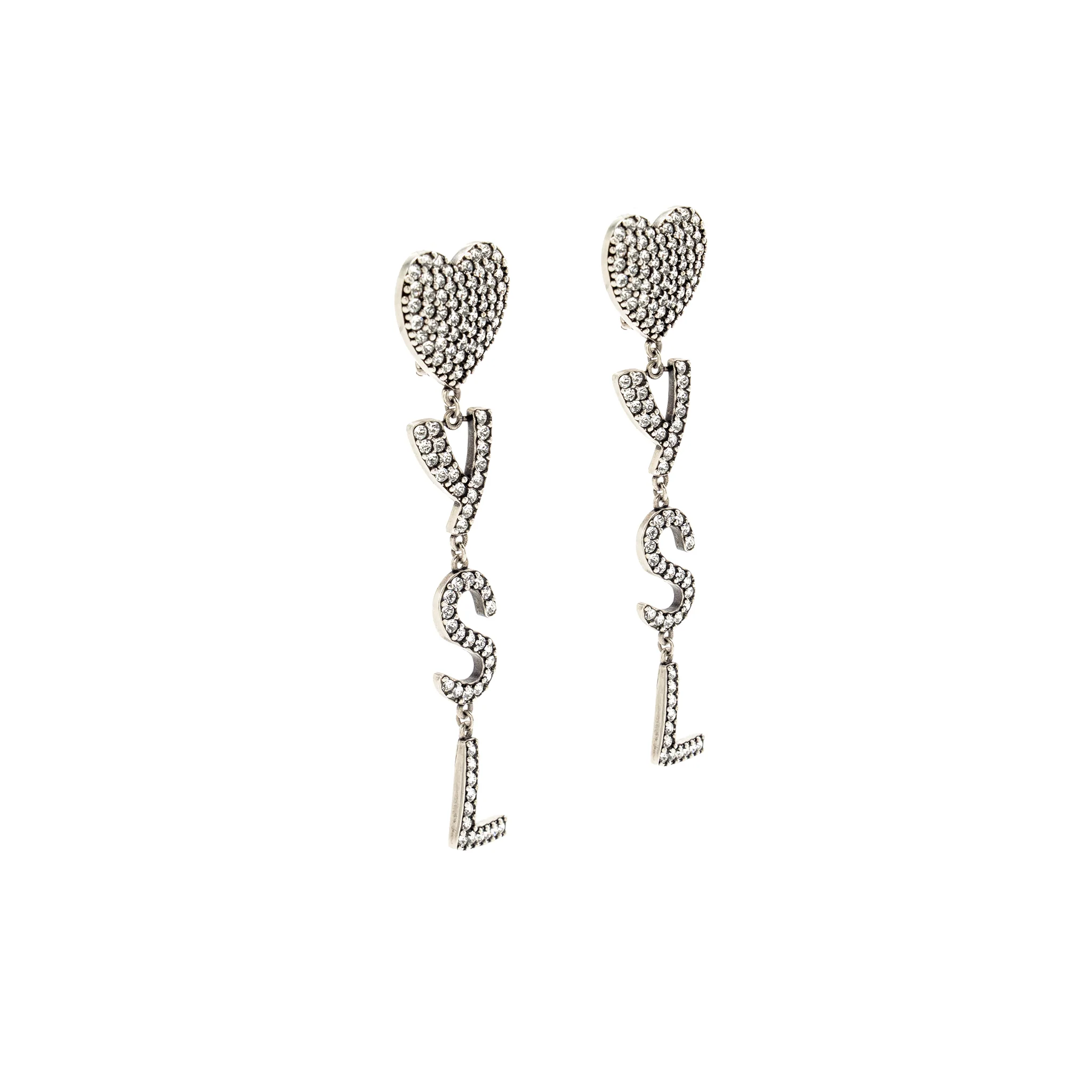 Saint Laurent heart and letter ear clips silver tone - Image 2