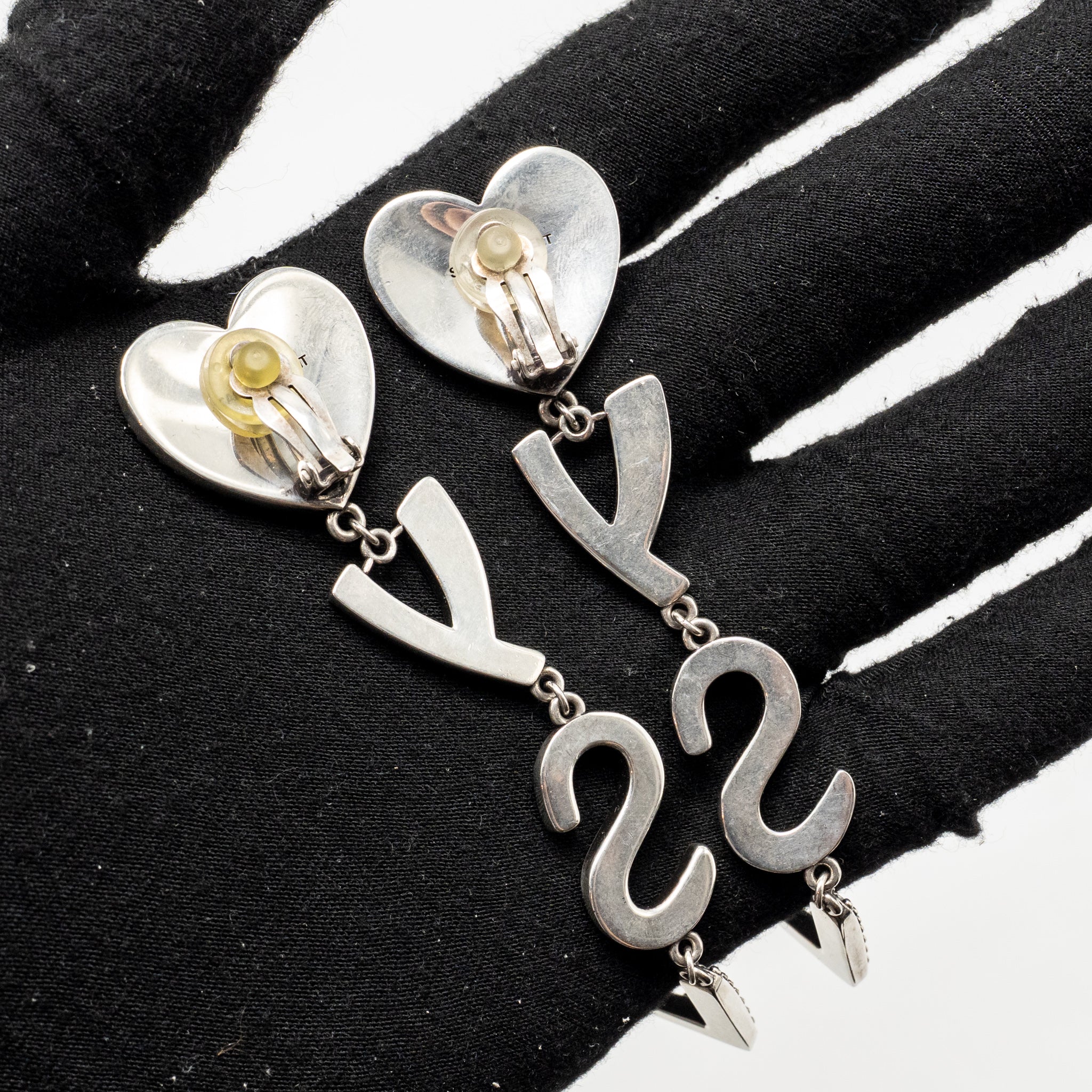 Saint Laurent heart and letter ear clips silver tone - Image 3