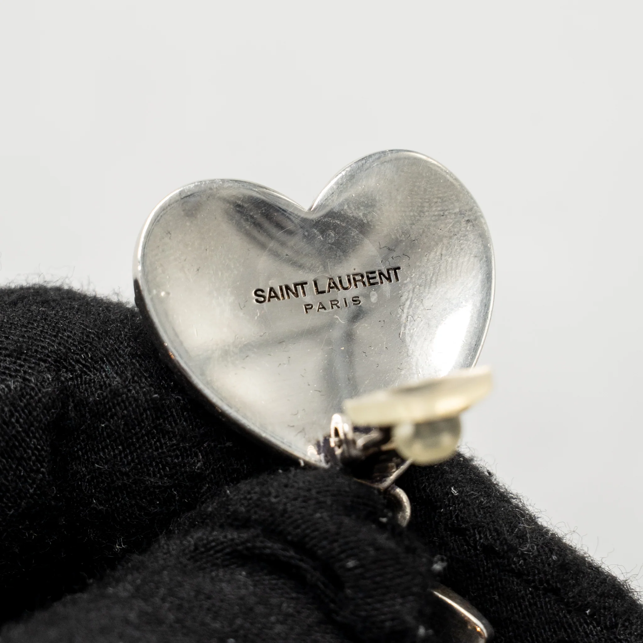 Saint Laurent heart and letter ear clips silver tone - Image 5