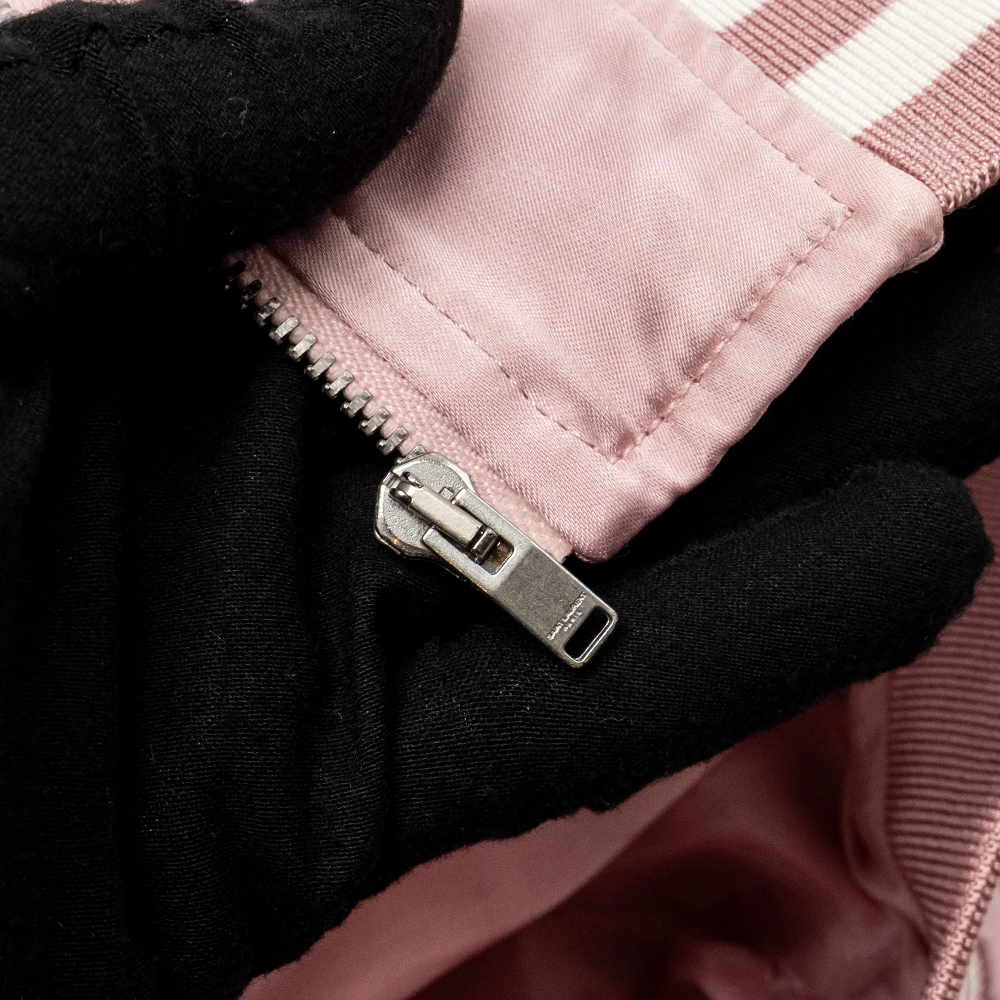 Saint Laurent Size 34 Satin Bomber Jacket Viscose Pink/White - Image 4