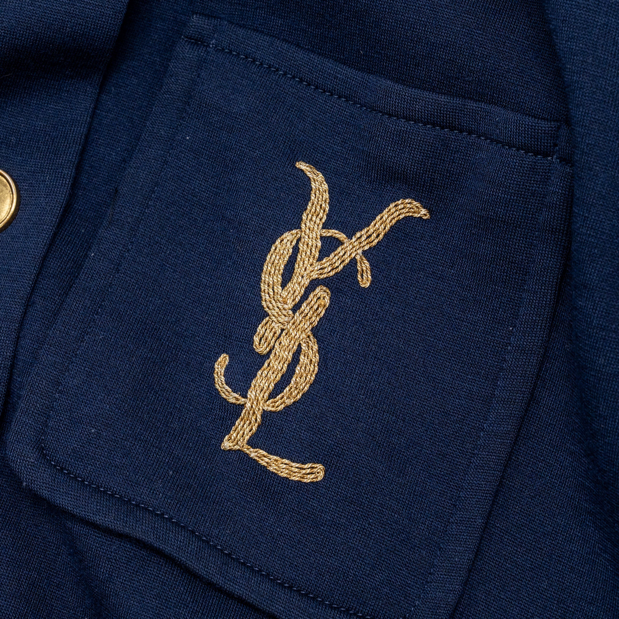Saint Laurent size 38 embroidered monogram overshirt in wool dark blue - Image 4