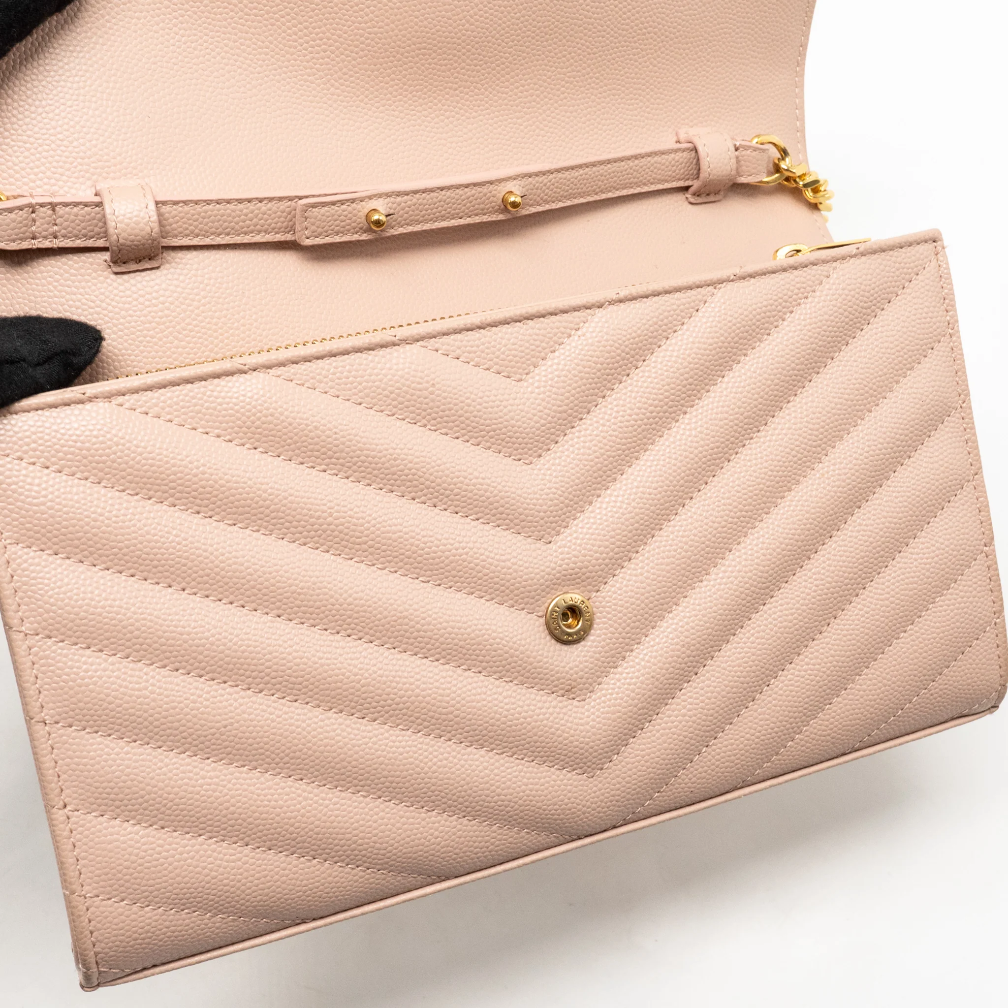 Saint Laurent/YSL Matelasse Chain Wallet Grained Calfskin Pale Blush GHW - Image 12