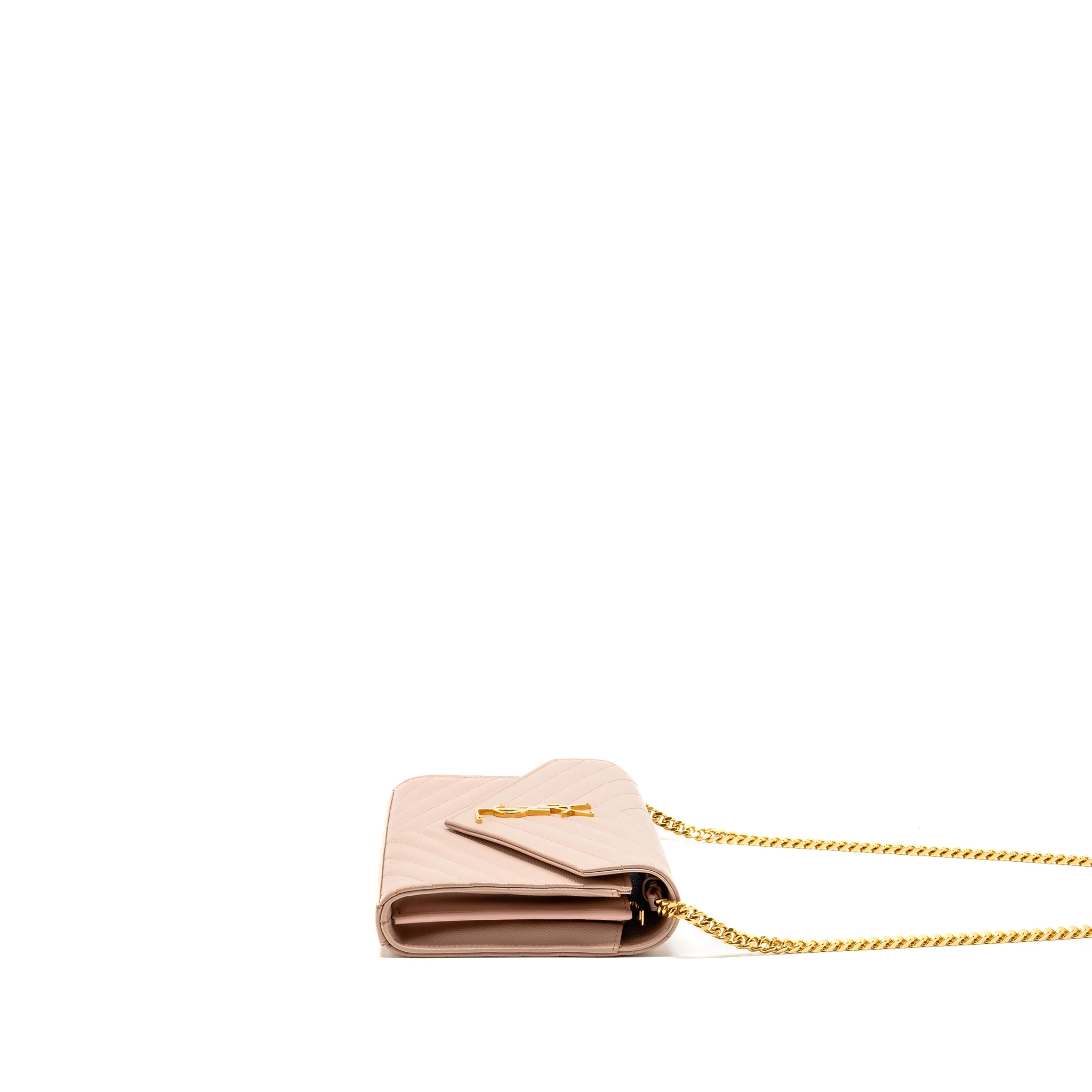 Saint Laurent/YSL Matelasse Chain Wallet Grained Calfskin Pale Blush GHW - Image 4