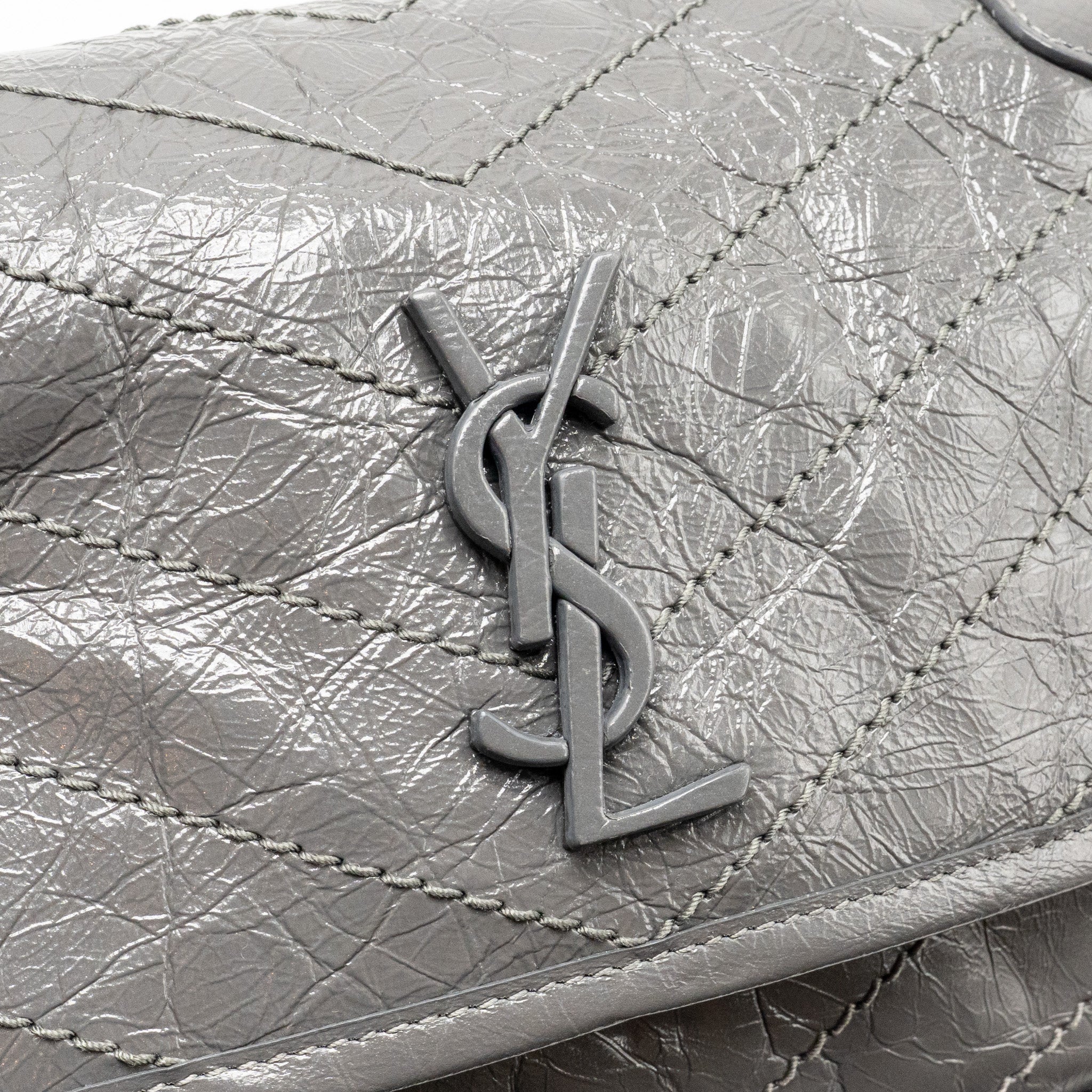 Saint Laurent/YSL Niki Baby Flap Bag Vintage Calfskin Grey Ruthenium Hardware - Image 11