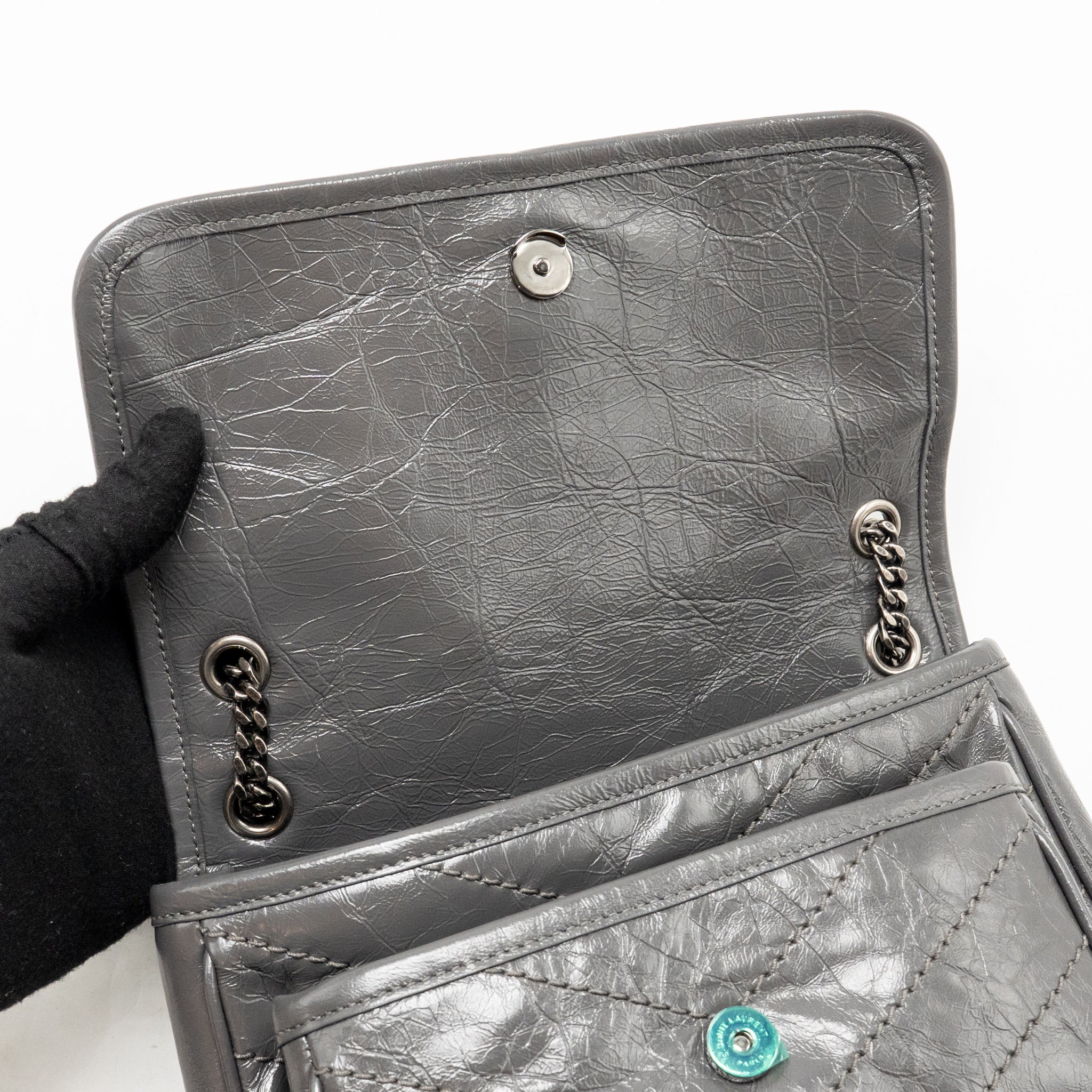 Saint Laurent/YSL Niki Baby Flap Bag Vintage Calfskin Grey Ruthenium Hardware - Image 13