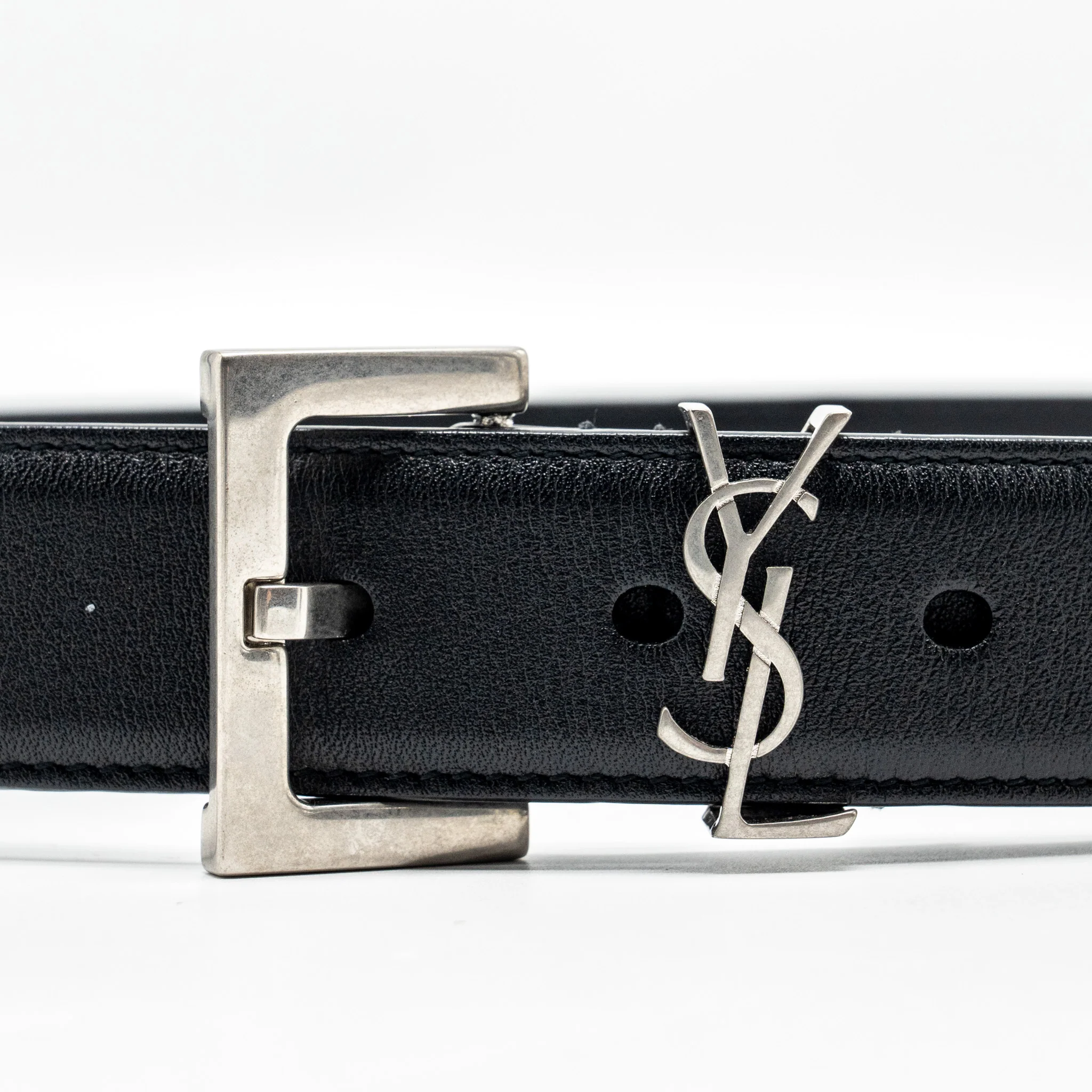 Saint Laurent/YSL Size 80 Cassandre Belt Square Buckle Calfskin Black SHW - Image 4